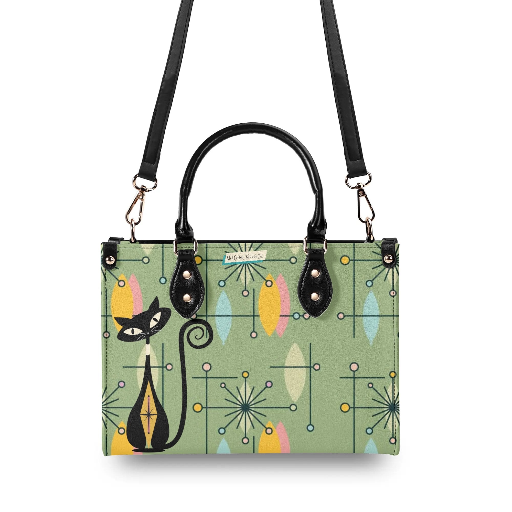 Atomic Cat Kitschy Handbag Reversible Mid Century Mod Handbag, Shoulder Bag - Mid Century Modern Gal
