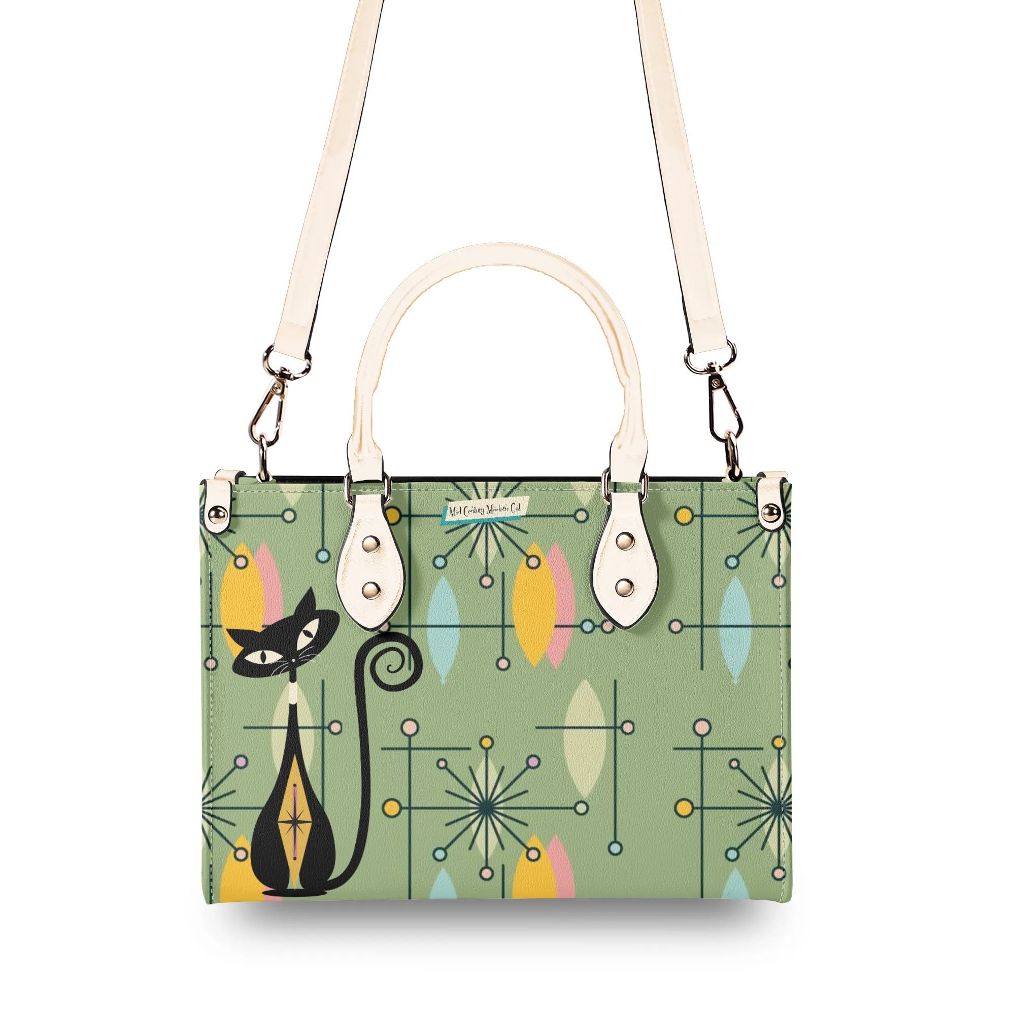 Atomic Cat Kitschy Handbag Reversible Mid Century Mod Handbag, Shoulder Bag - Mid Century Modern Gal