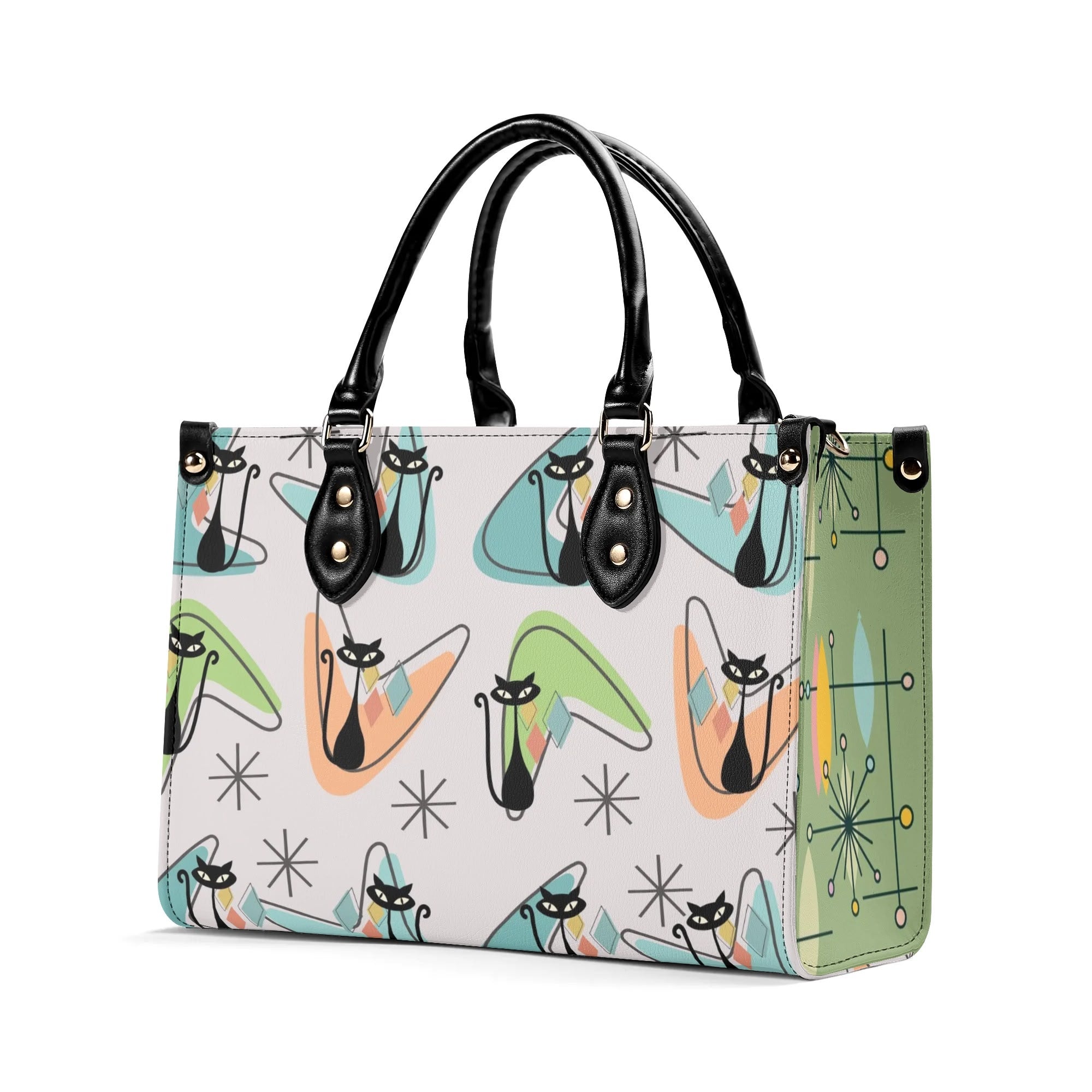 Atomic Cat Kitschy Handbag Reversible Mid Century Mod Handbag, Shoulder Bag - Mid Century Modern Gal