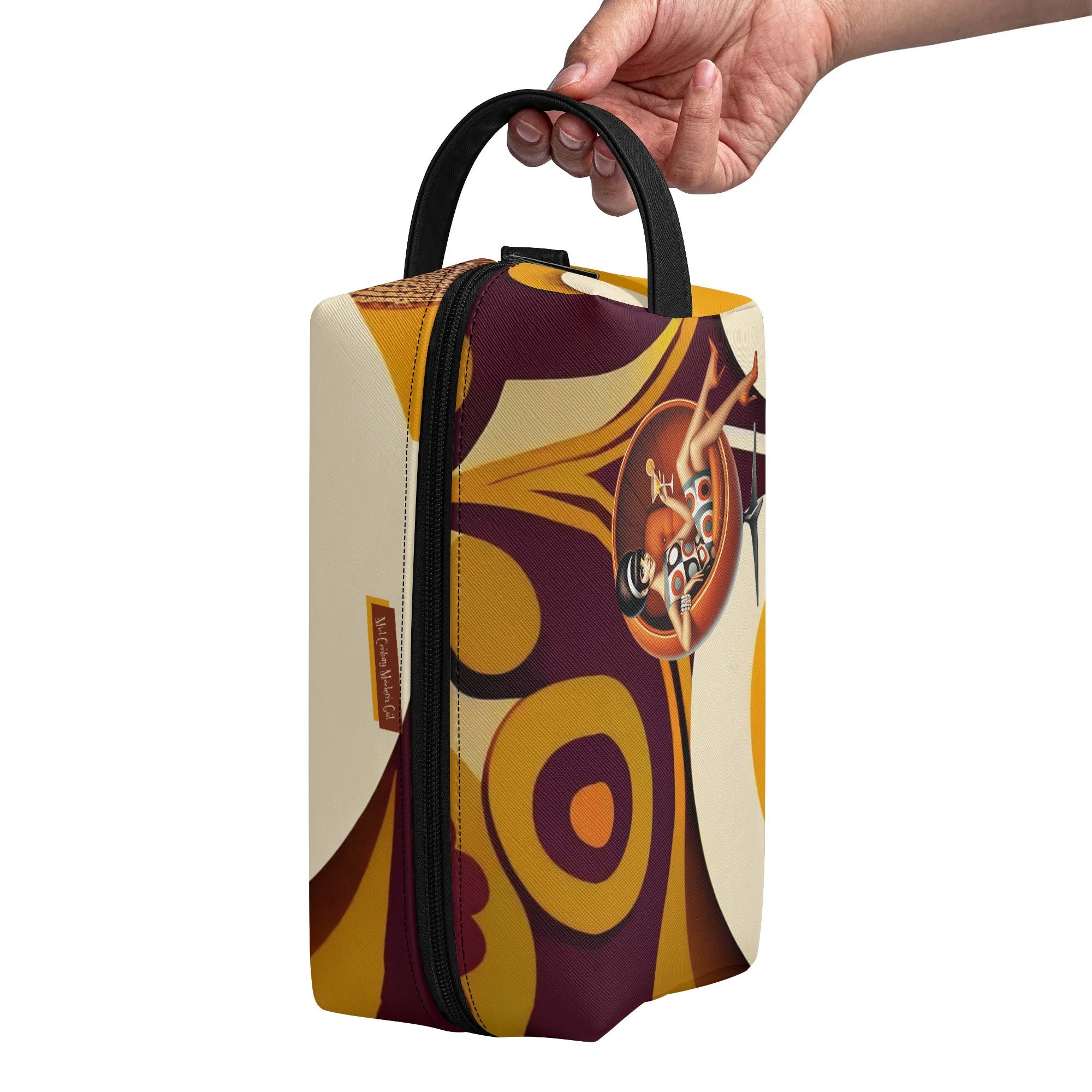 Mid Mod 60s Gal, Retro Flower Power Travel Toiletry Bag - Mid Century Modern Gal
