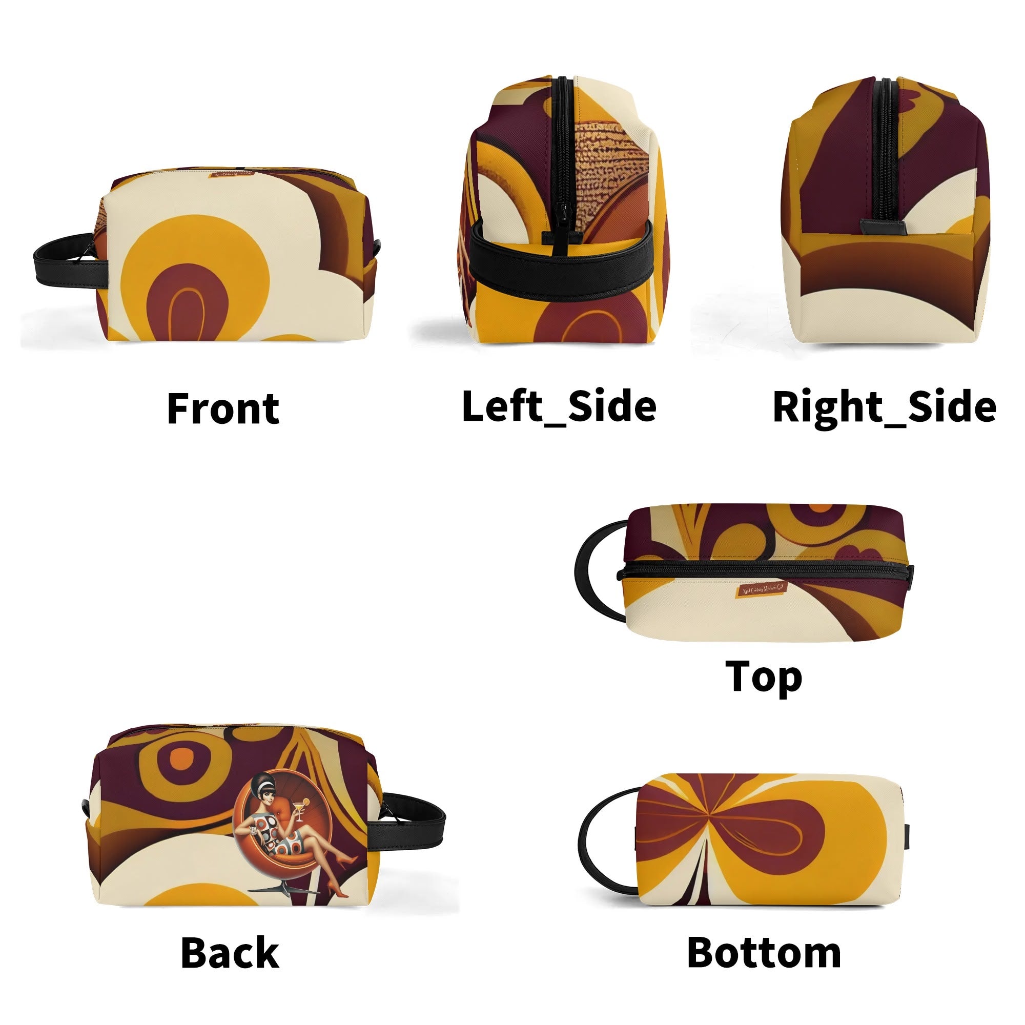 Mid Mod 60s Gal, Retro Flower Power Travel Toiletry Bag - Mid Century Modern Gal