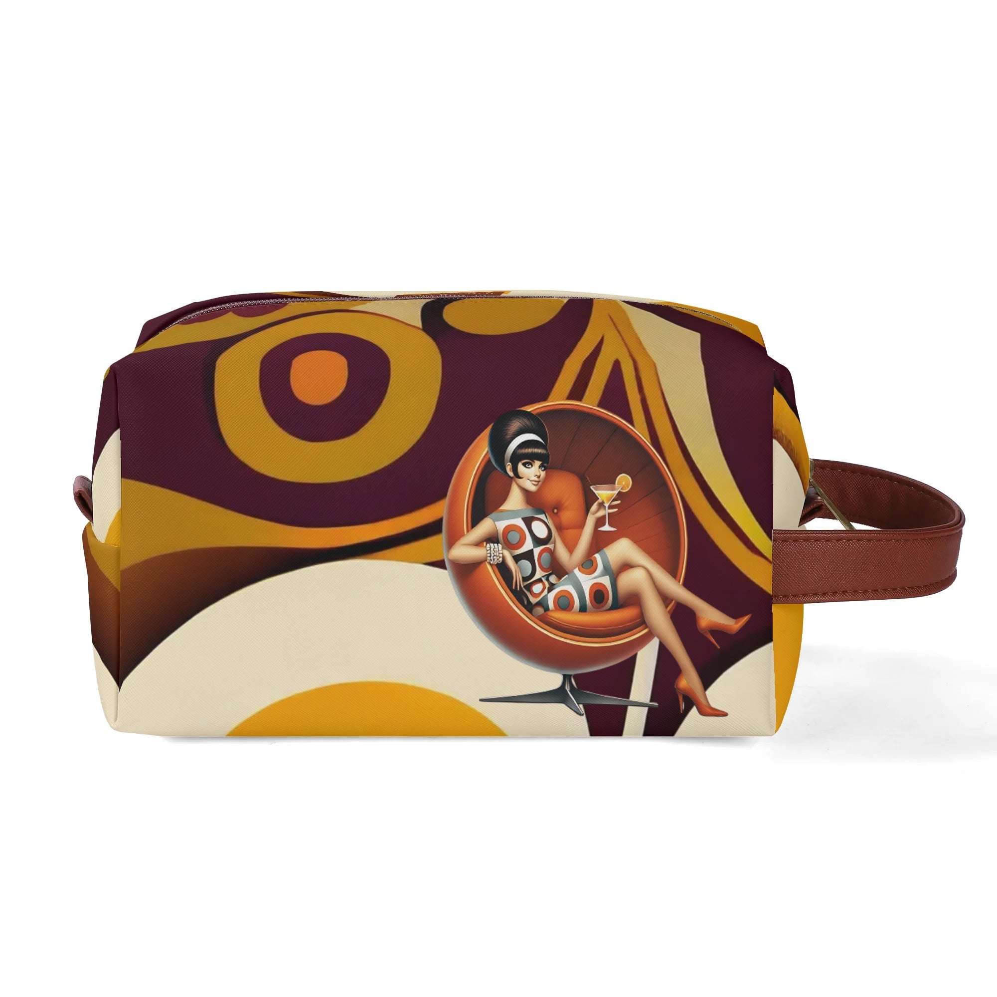 Mid Mod 60s Gal, Retro Flower Power Travel Toiletry Bag - Mid Century Modern Gal