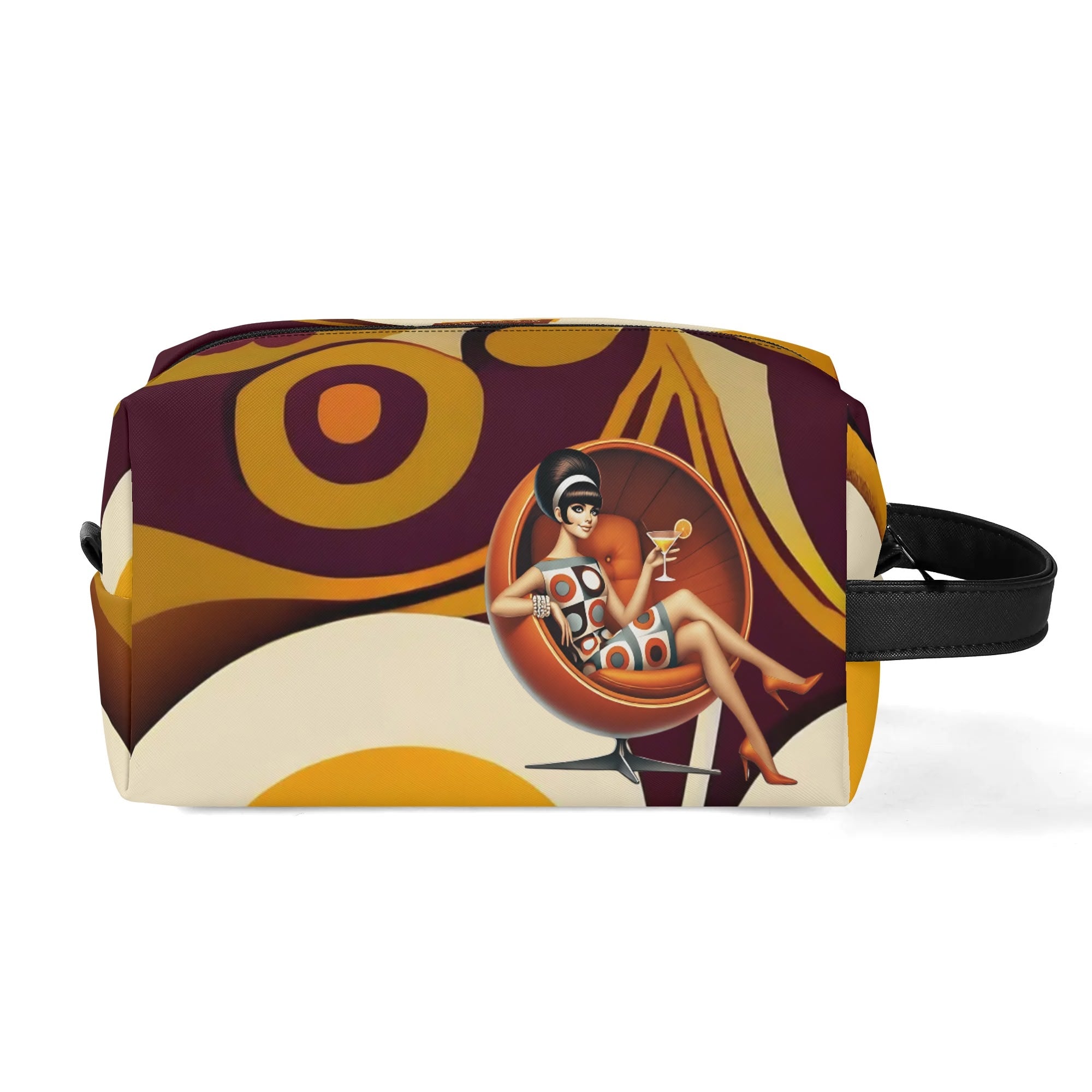Mid Mod 60s Gal, Retro Flower Power Travel Toiletry Bag - Mid Century Modern Gal