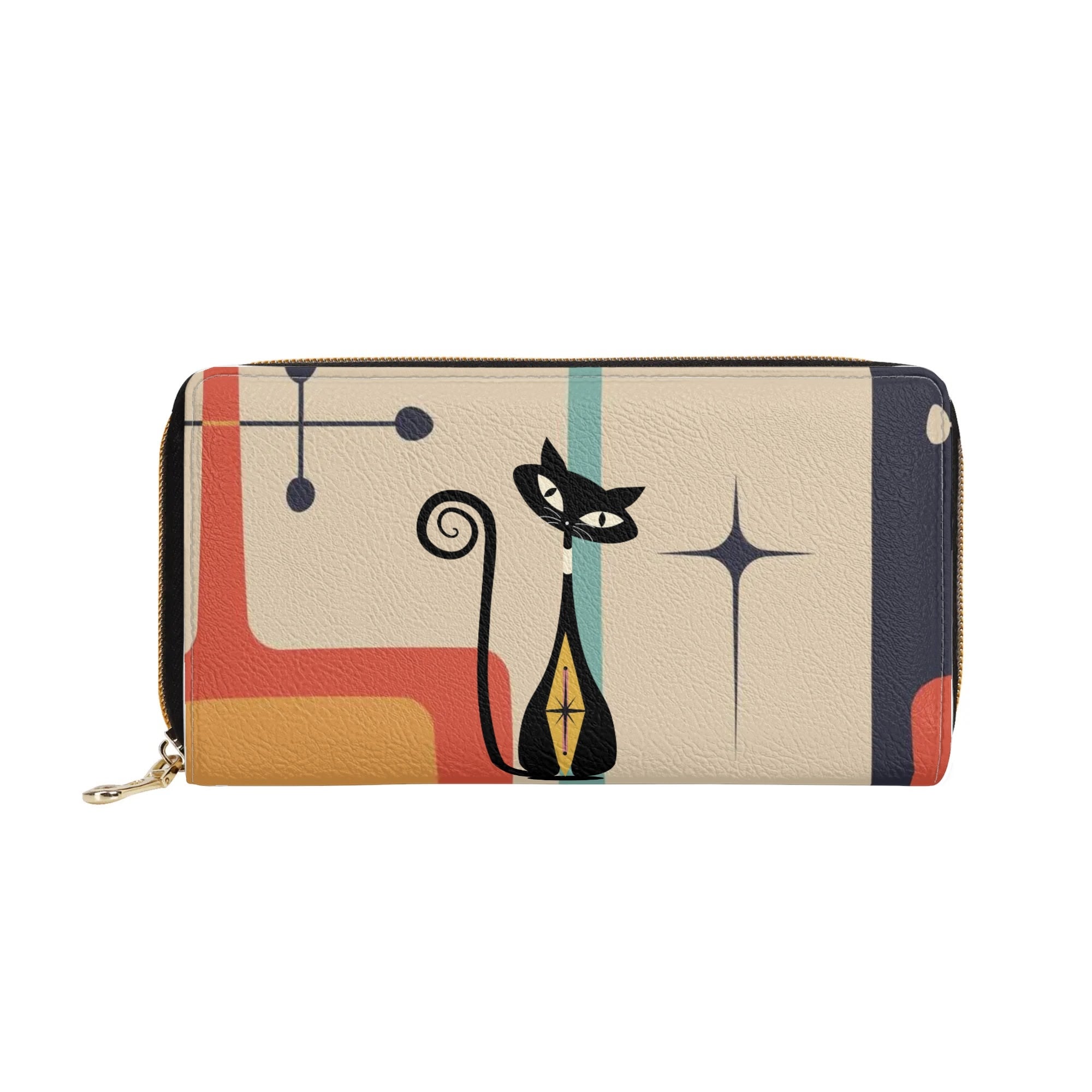 Retro Atomic Kitschy Cat, Mid Century Modern Designed Wallet - Mid Century Modern Gal