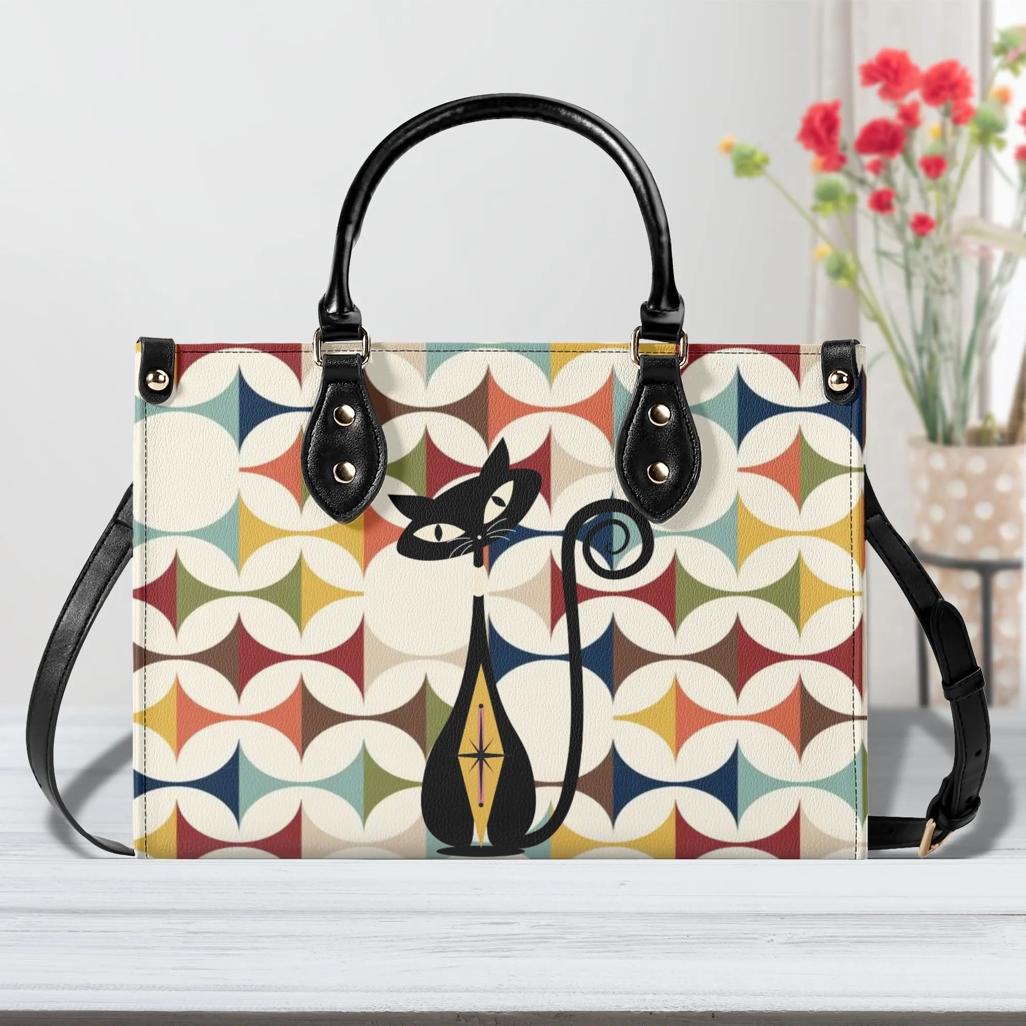 Mid Century Modern Atomic Cat Handbag, Kitschy Quirky Fun Mod Shoulder Bag, Handbag - Mid Century Modern Gal