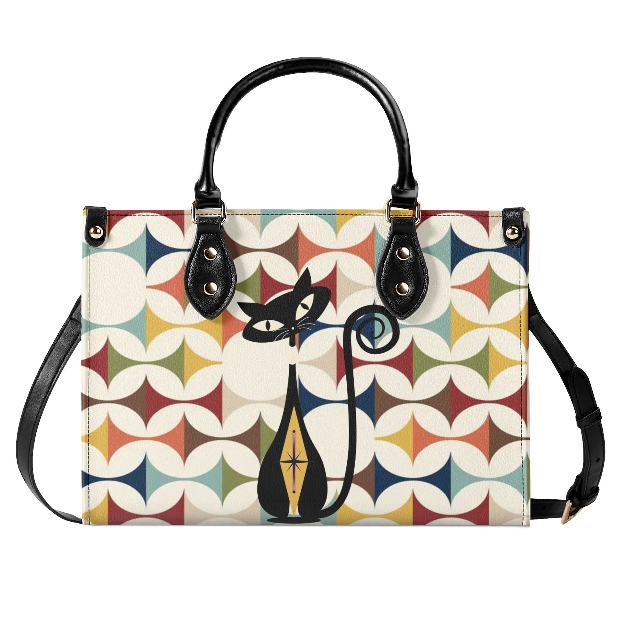 Mid Century Modern Atomic Cat Handbag, Kitschy Quirky Fun Mod Shoulder Bag, Handbag - Mid Century Modern Gal