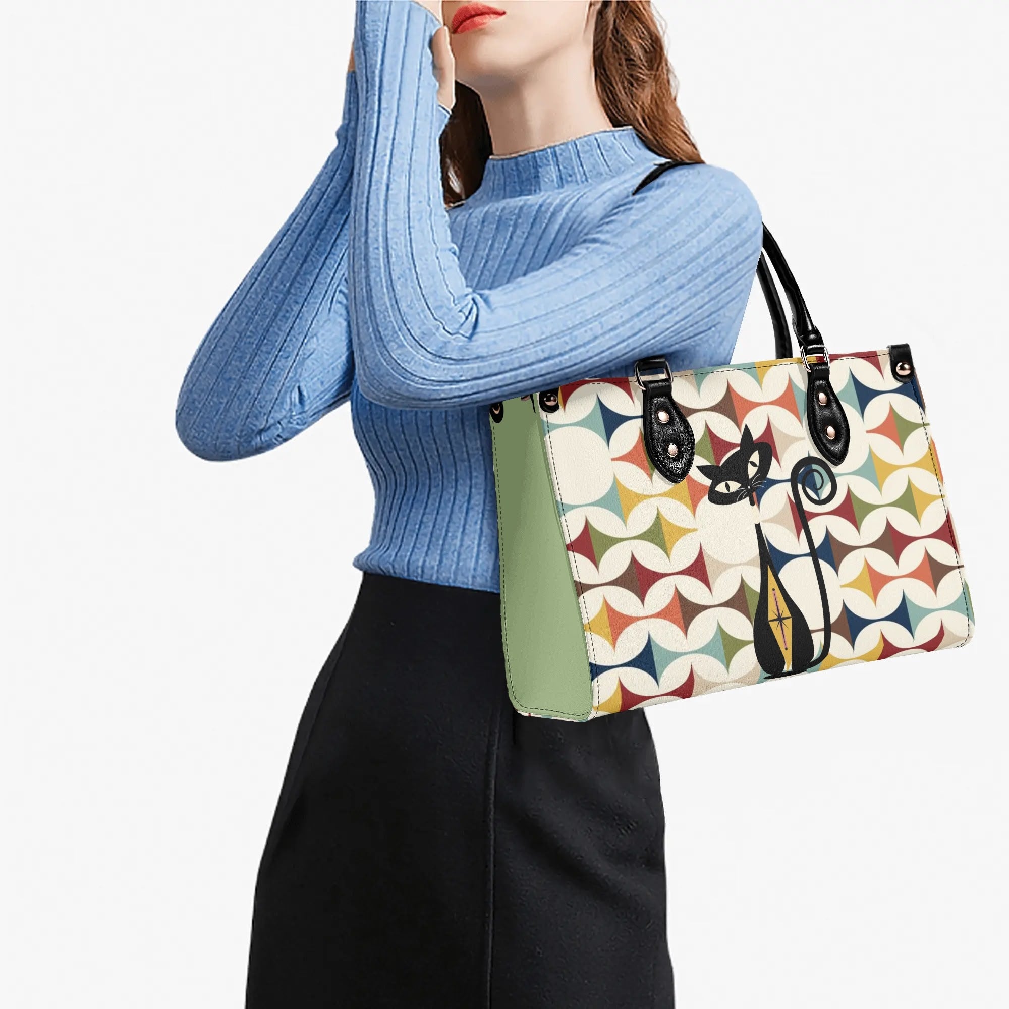 Mid Century Modern Atomic Cat Handbag, Kitschy Quirky Fun Mod Shoulder Bag, Handbag - Mid Century Modern Gal