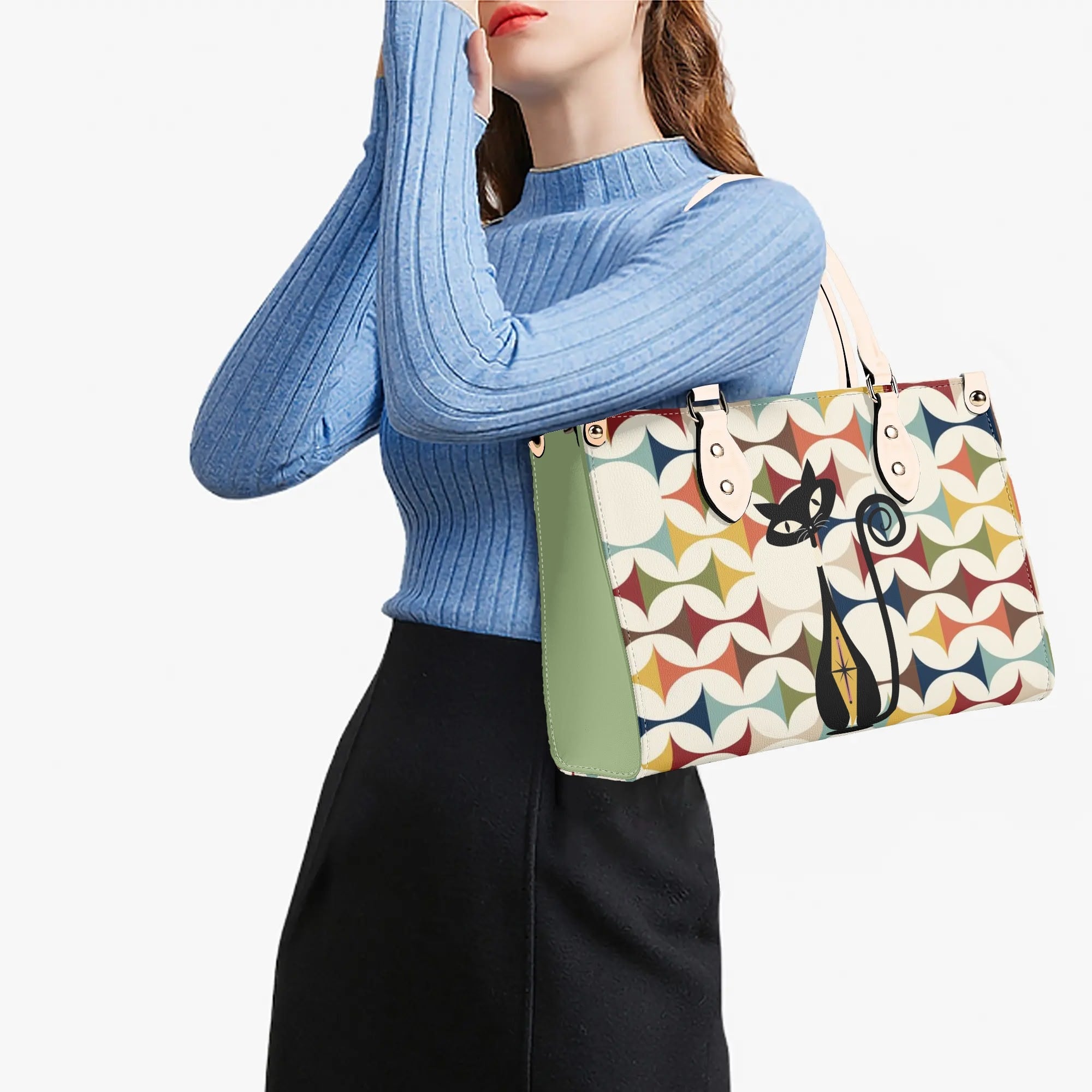 Mid Century Modern Atomic Cat Handbag, Kitschy Quirky Fun Mod Shoulder Bag, Handbag - Mid Century Modern Gal