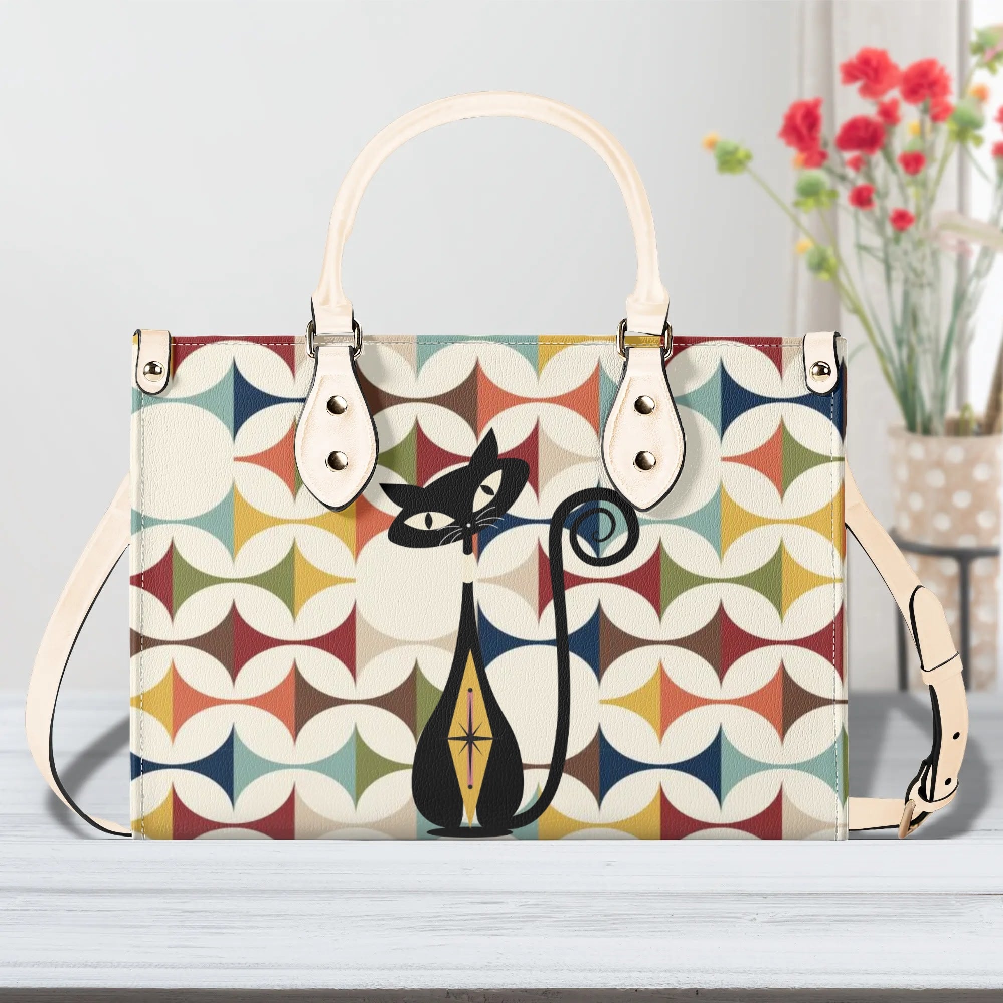 Mid Century Modern Atomic Cat Handbag, Kitschy Quirky Fun Mod Shoulder Bag, Handbag - Mid Century Modern Gal