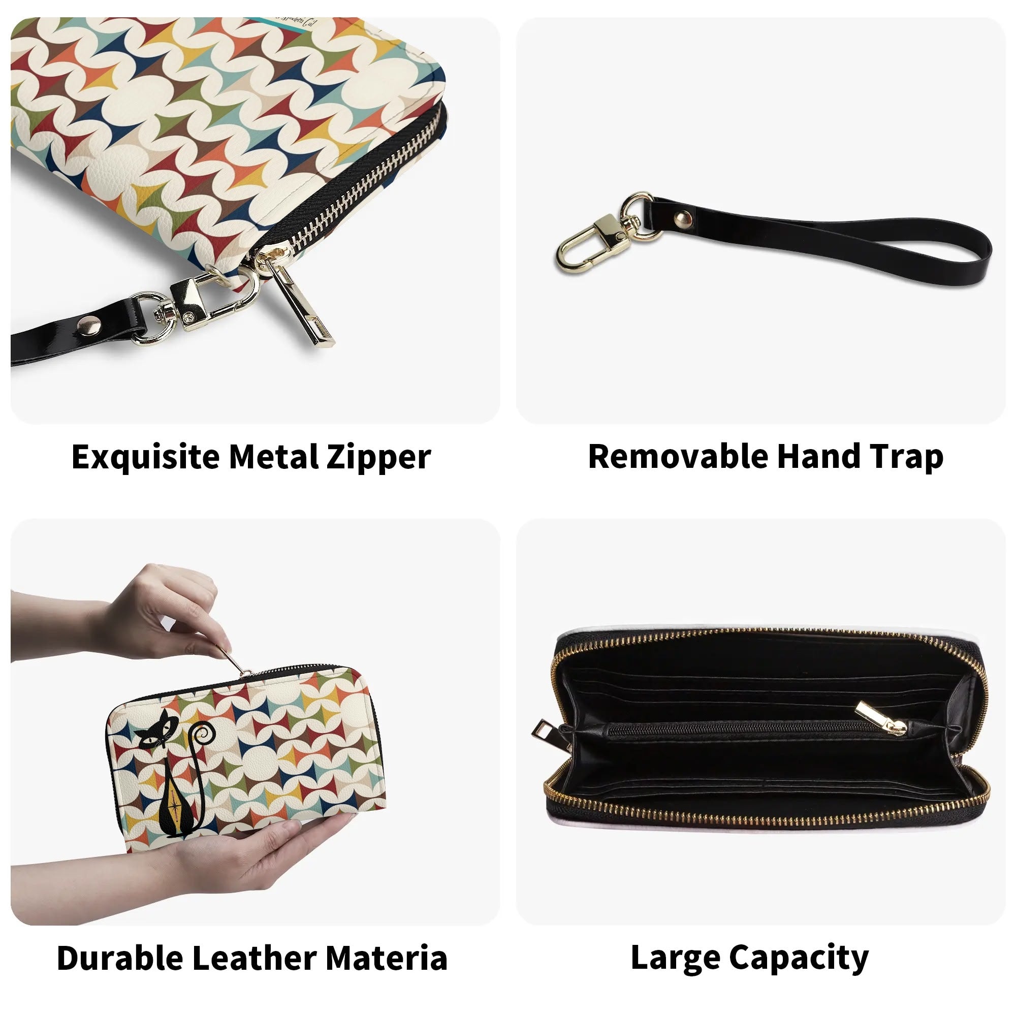 Atomic Cat Modern Scandinavian Designed Kitschy Wallet Wristlet - Mid Century Modern Gal