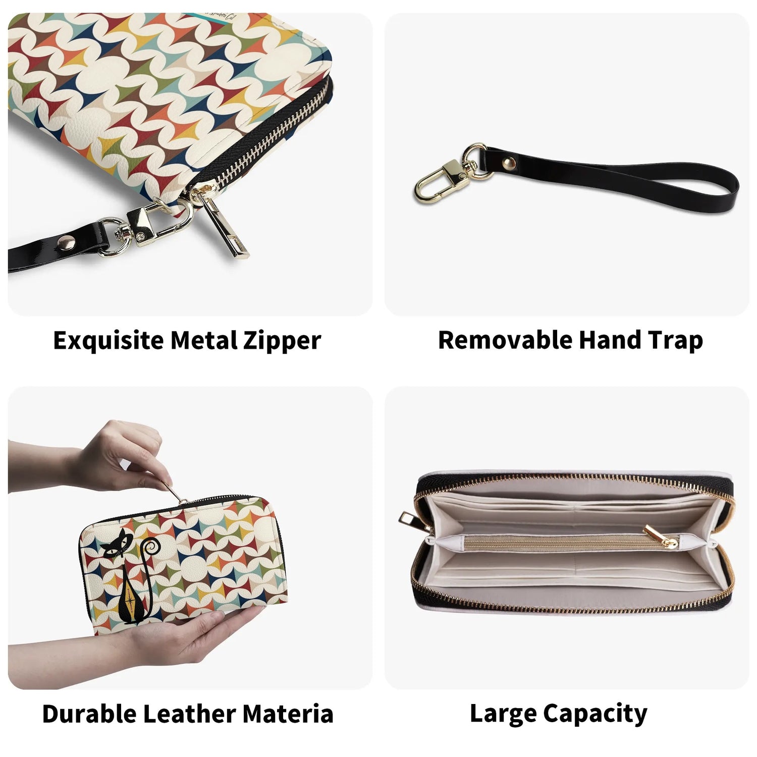 Atomic Cat Modern Scandinavian Designed Kitschy Wallet Wristlet - Mid Century Modern Gal