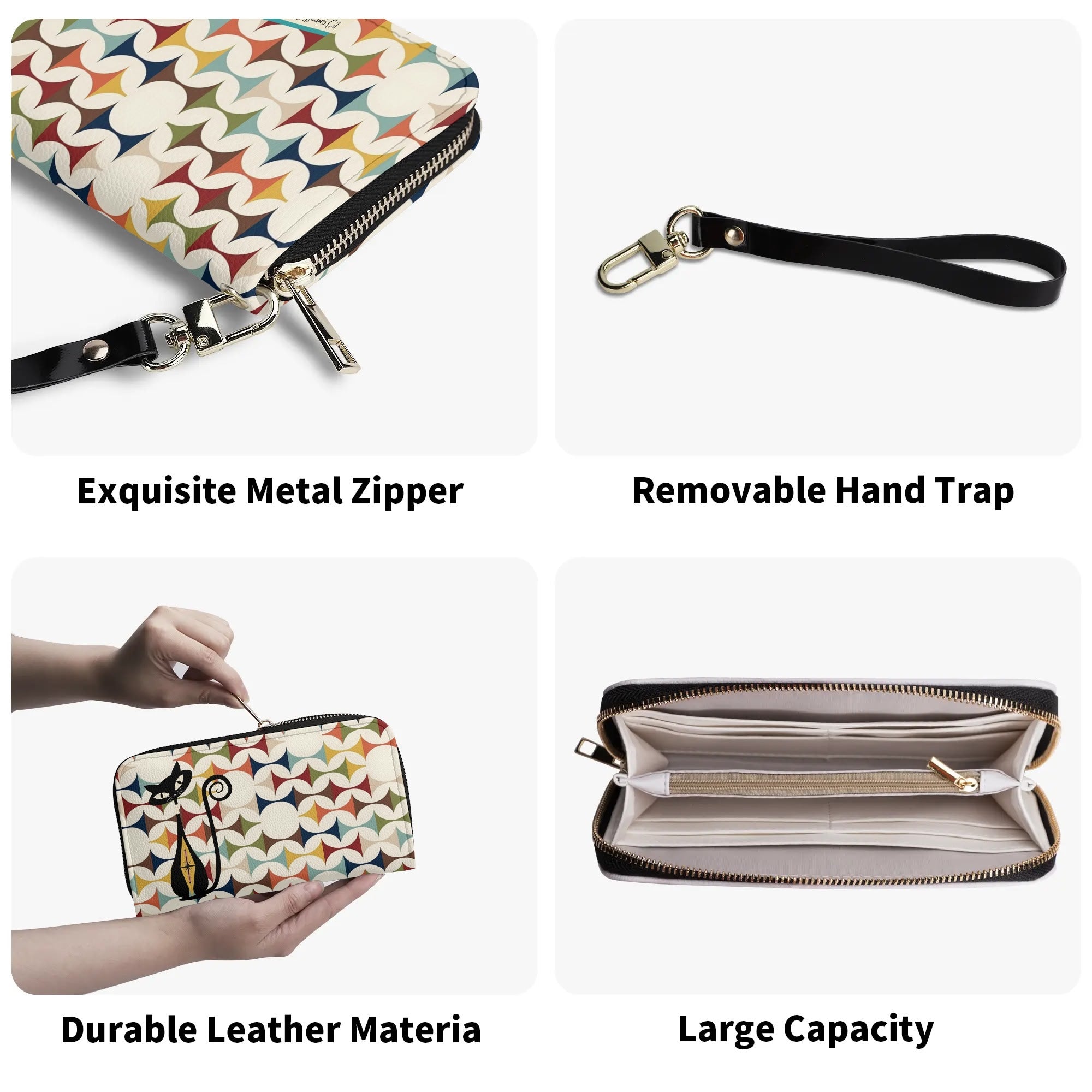 Atomic Cat Modern Scandinavian Designed Kitschy Wallet Wristlet - Mid Century Modern Gal