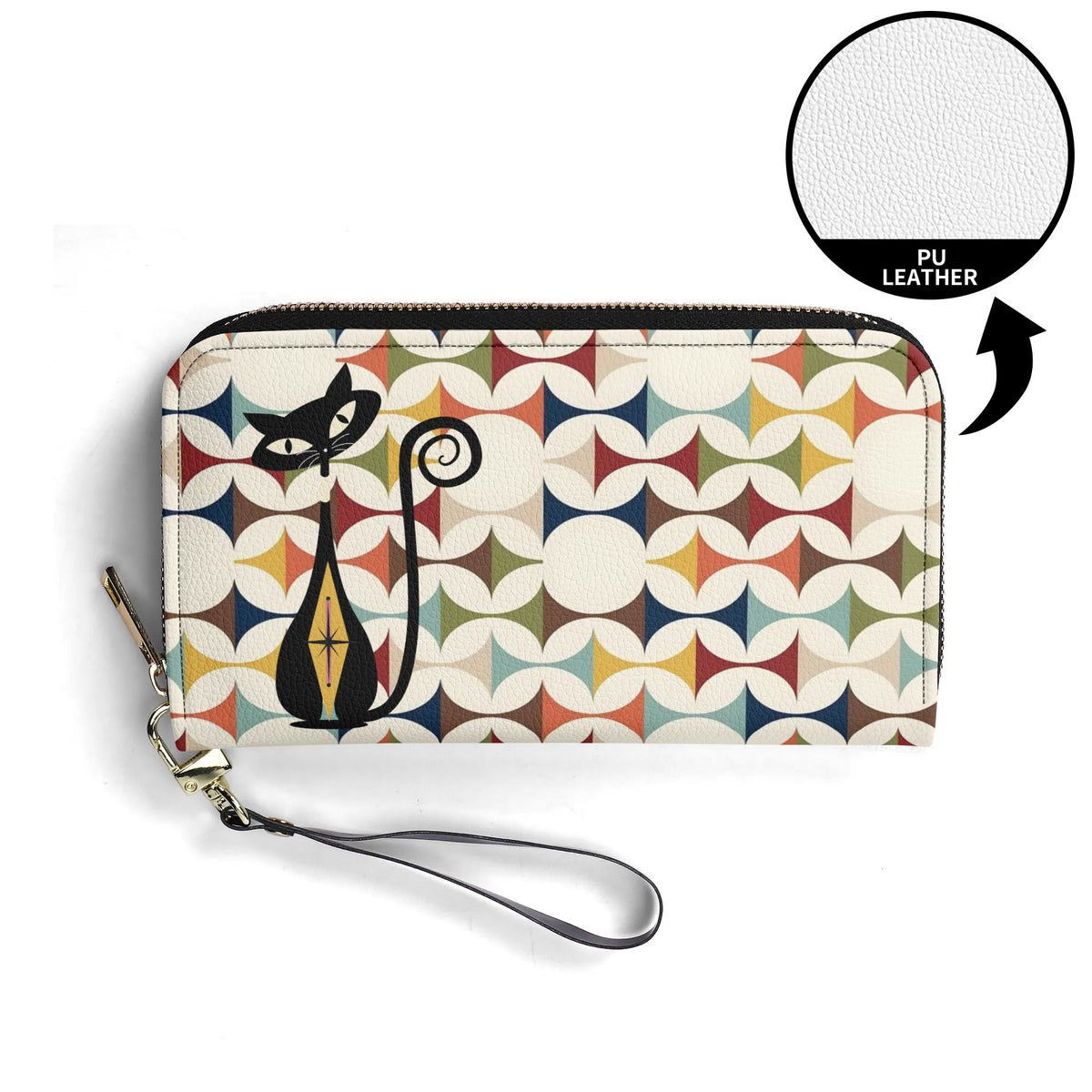 Atomic Cat Modern Scandinavian Designed Kitschy Wallet Wristlet - Mid Century Modern Gal