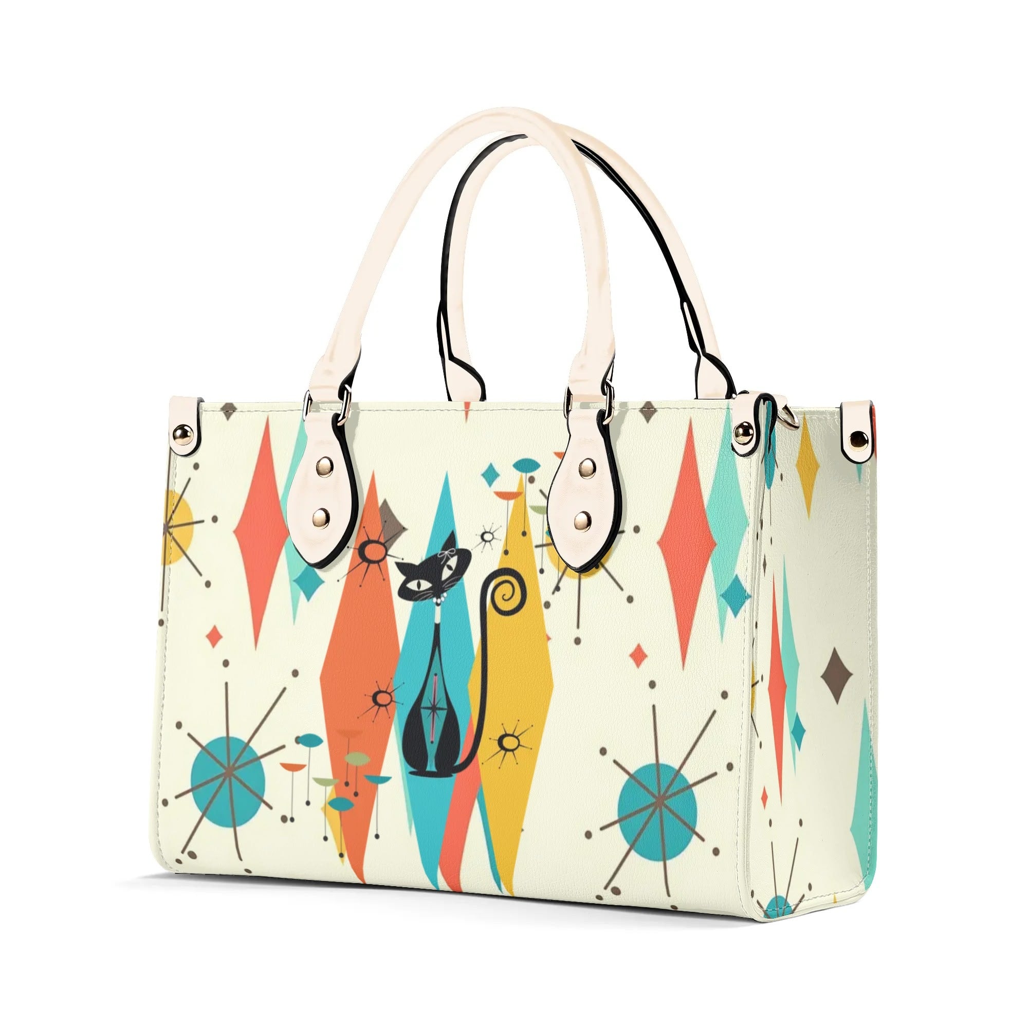 Atomic Cat Handbag, Shoulder Bag, 50s Kitsch Franciscan Starburst Mod Bag - Mid Century Modern Gal