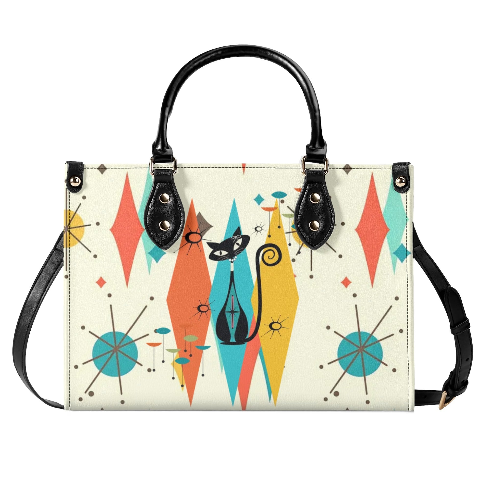Atomic Cat Handbag, Shoulder Bag, 50s Kitsch Franciscan Starburst Mod Bag - Mid Century Modern Gal