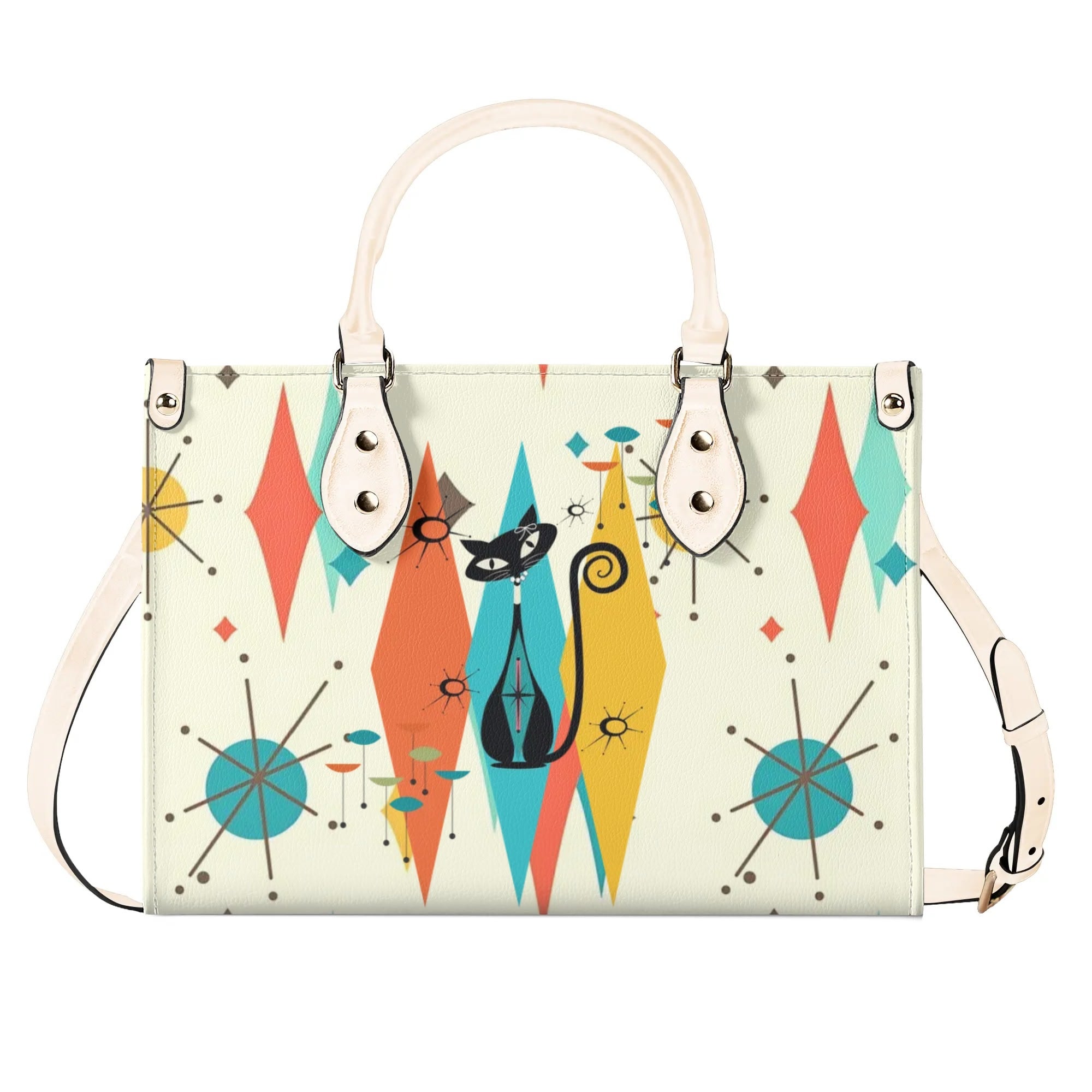 Atomic Cat Handbag, Shoulder Bag, 50s Kitsch Franciscan Starburst Mod Bag - Mid Century Modern Gal