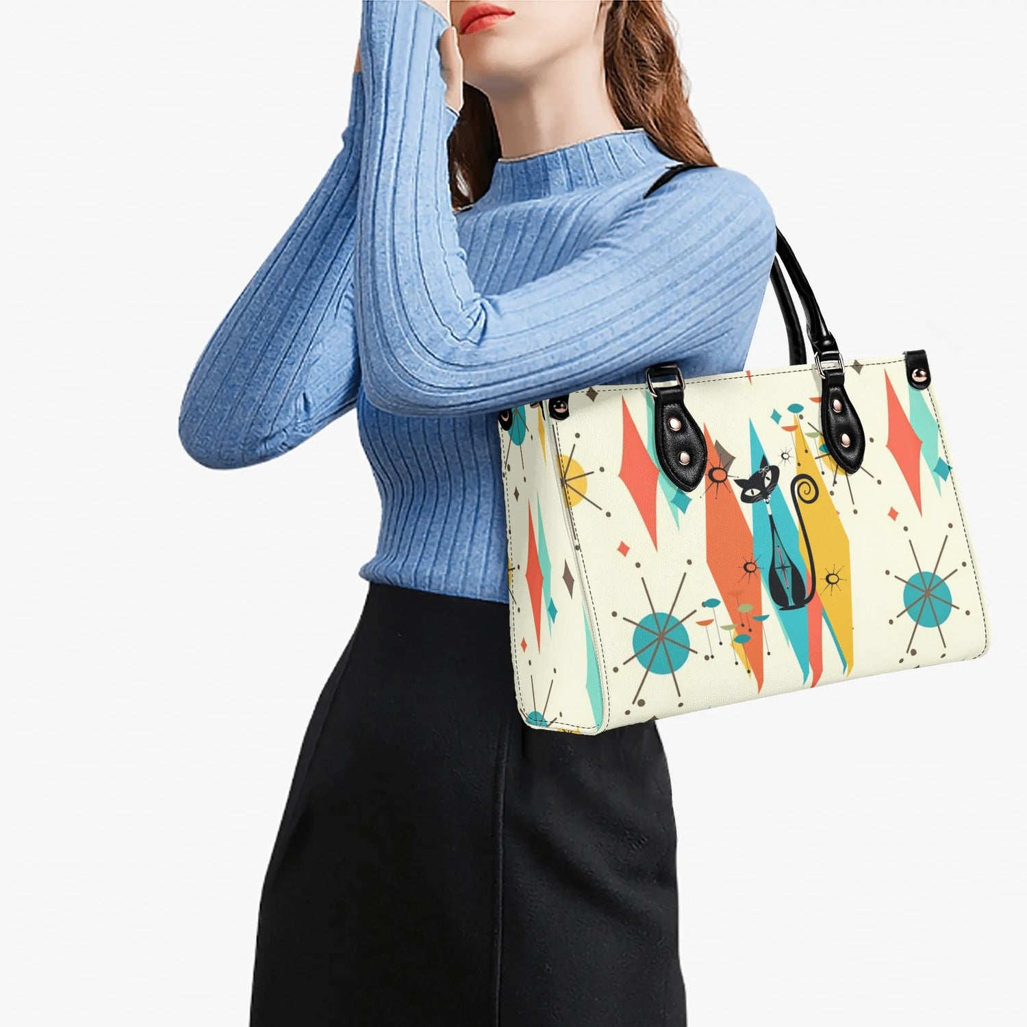 Atomic Cat Handbag, Shoulder Bag, 50s Kitsch Franciscan Starburst Mod Bag - Mid Century Modern Gal