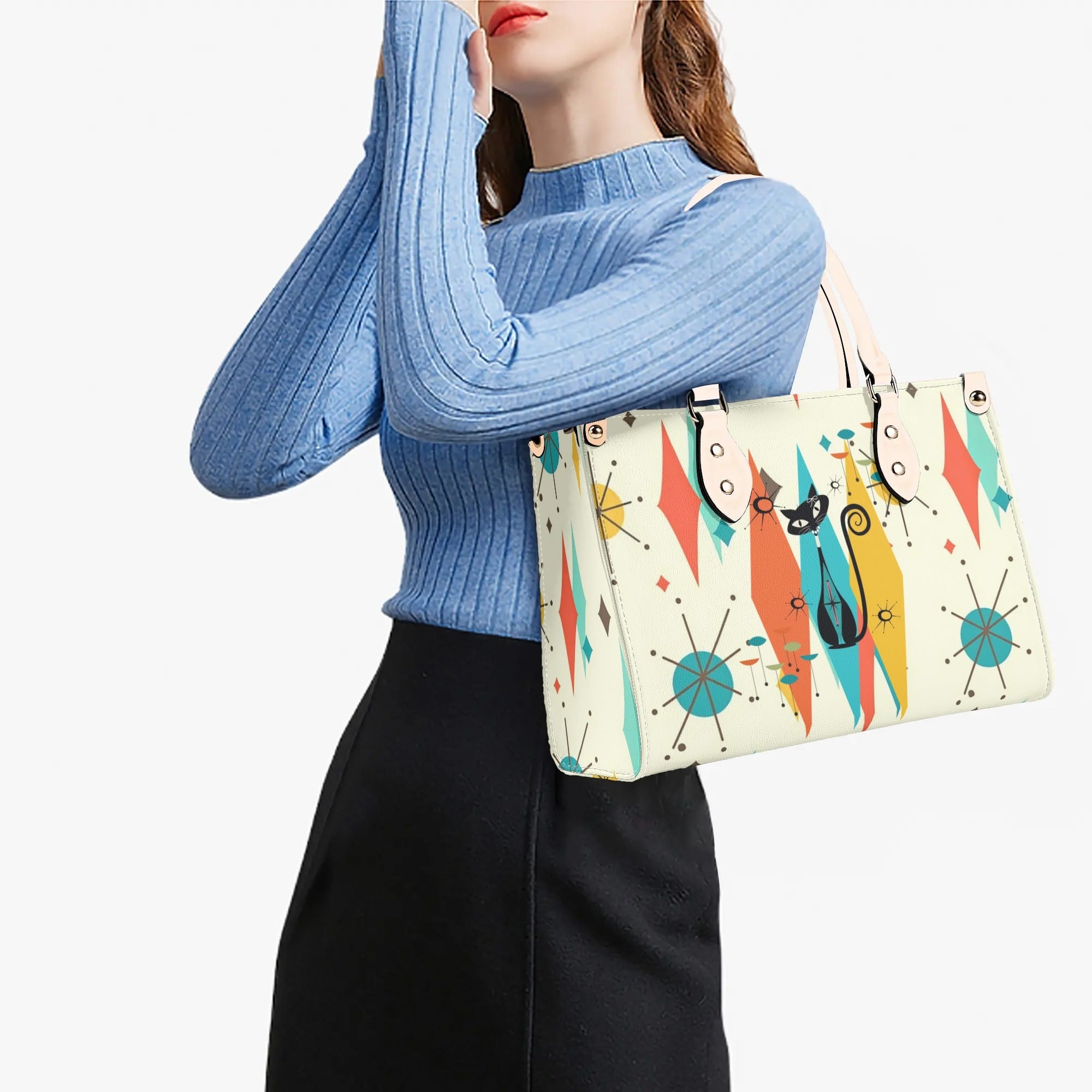 Atomic Cat Handbag, Shoulder Bag, 50s Kitsch Franciscan Starburst Mod Bag - Mid Century Modern Gal