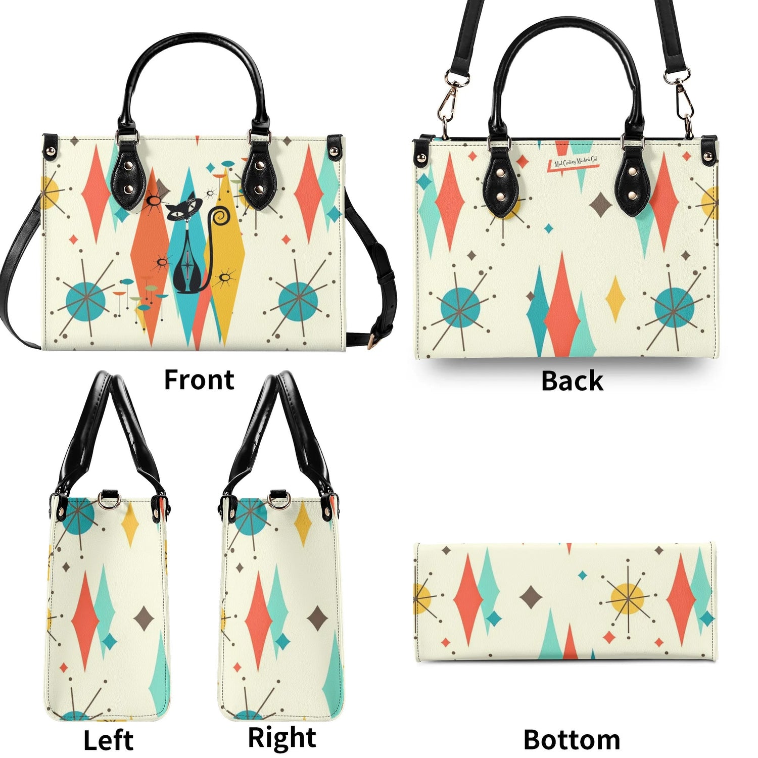 Atomic Cat Handbag, Shoulder Bag, 50s Kitsch Franciscan Starburst Mod Bag - Mid Century Modern Gal