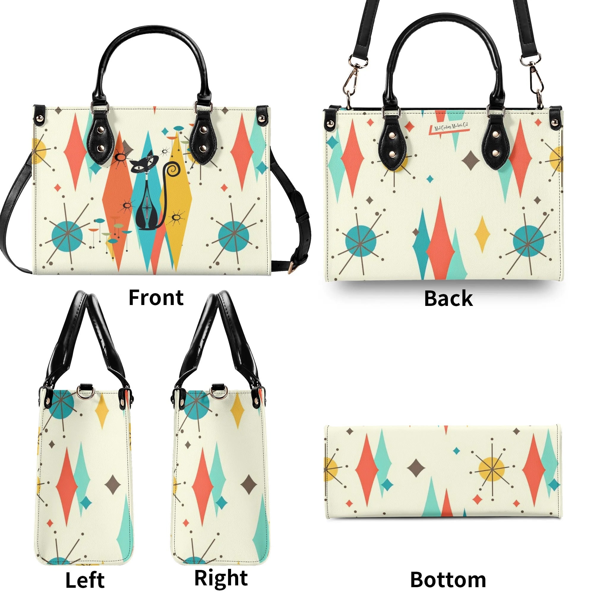 Atomic Cat Handbag, Shoulder Bag, 50s Kitsch Franciscan Starburst Mod Bag - Mid Century Modern Gal