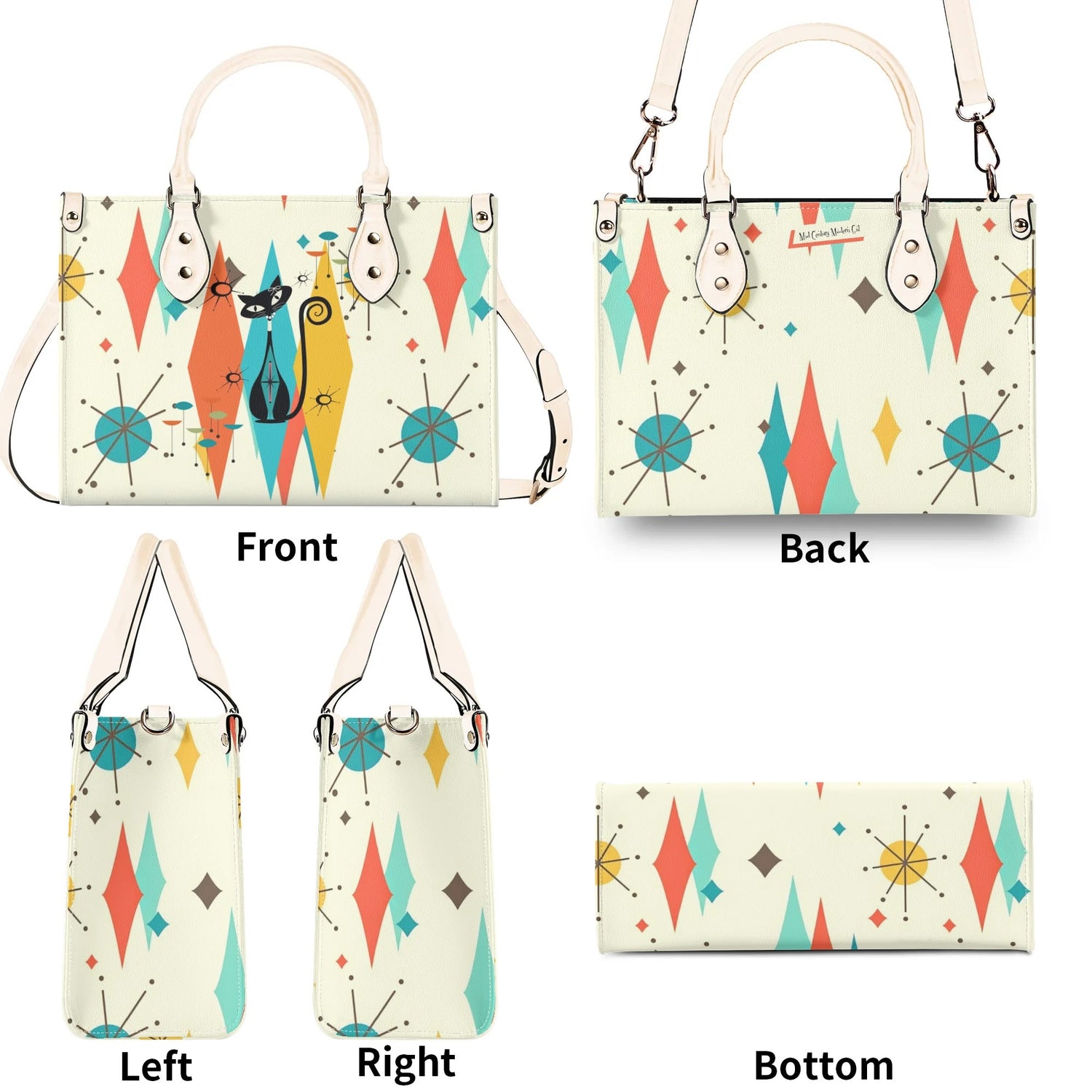 Atomic Cat Handbag, Shoulder Bag, 50s Kitsch Franciscan Starburst Mod Bag - Mid Century Modern Gal