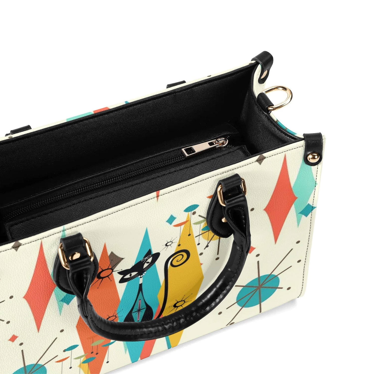 Atomic Cat Handbag, Shoulder Bag, 50s Kitsch Franciscan Starburst Mod Bag - Mid Century Modern Gal