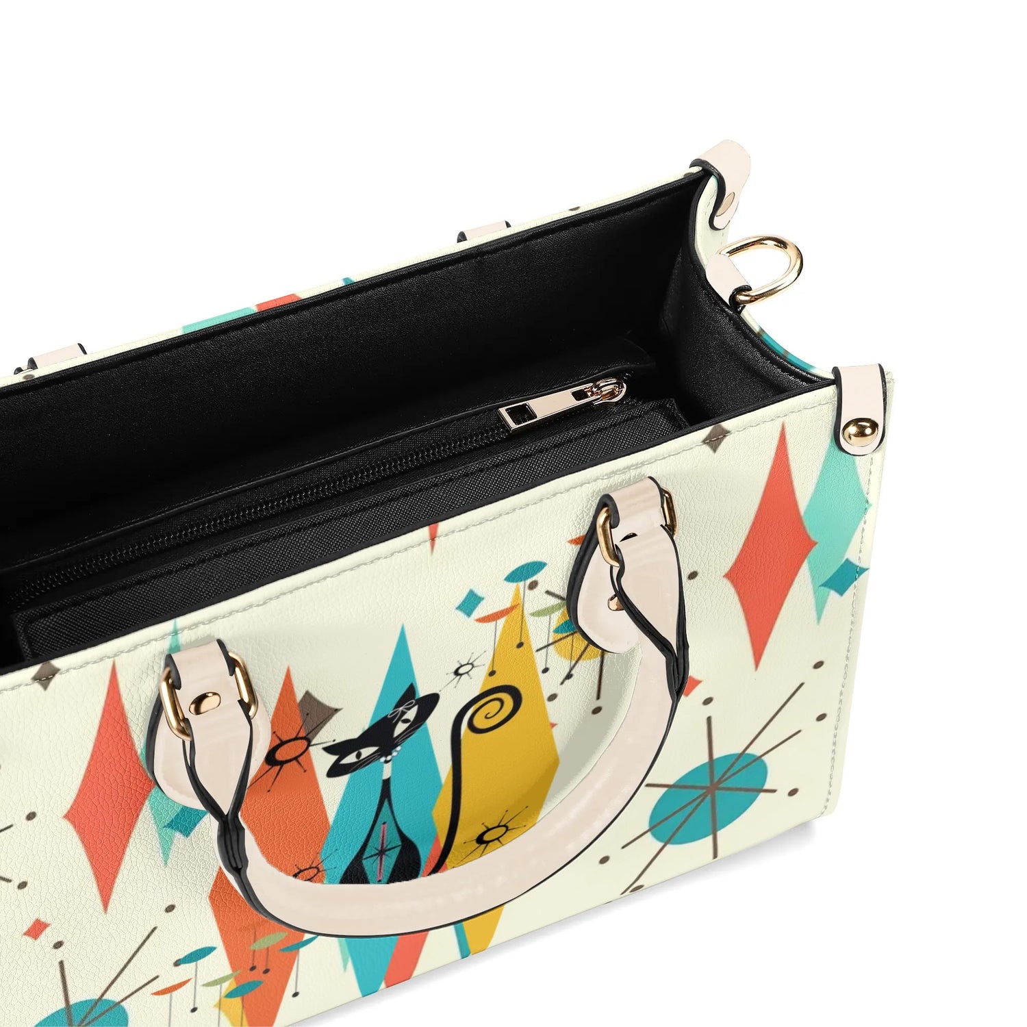 Atomic Cat Handbag, Shoulder Bag, 50s Kitsch Franciscan Starburst Mod Bag - Mid Century Modern Gal