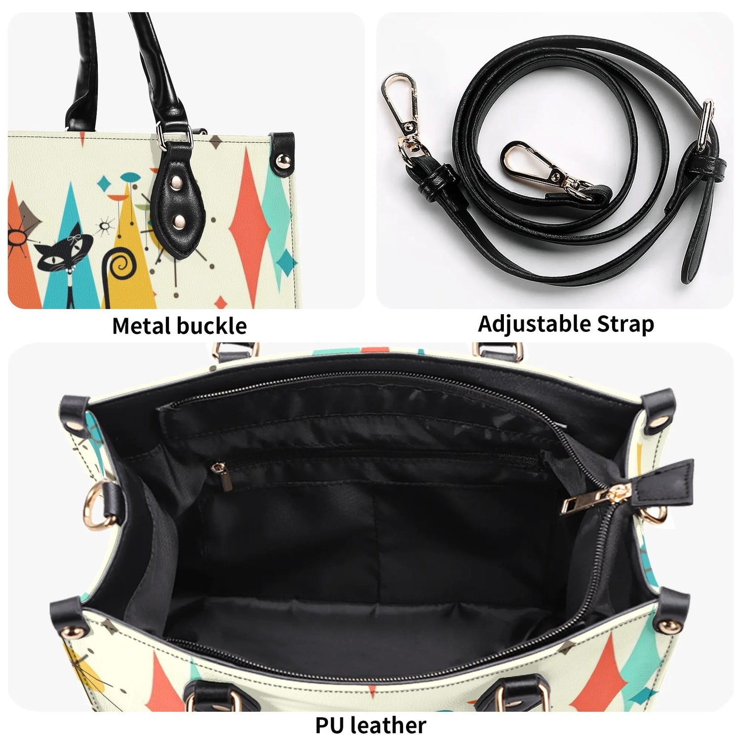 Atomic Cat Handbag, Shoulder Bag, 50s Kitsch Franciscan Starburst Mod Bag - Mid Century Modern Gal
