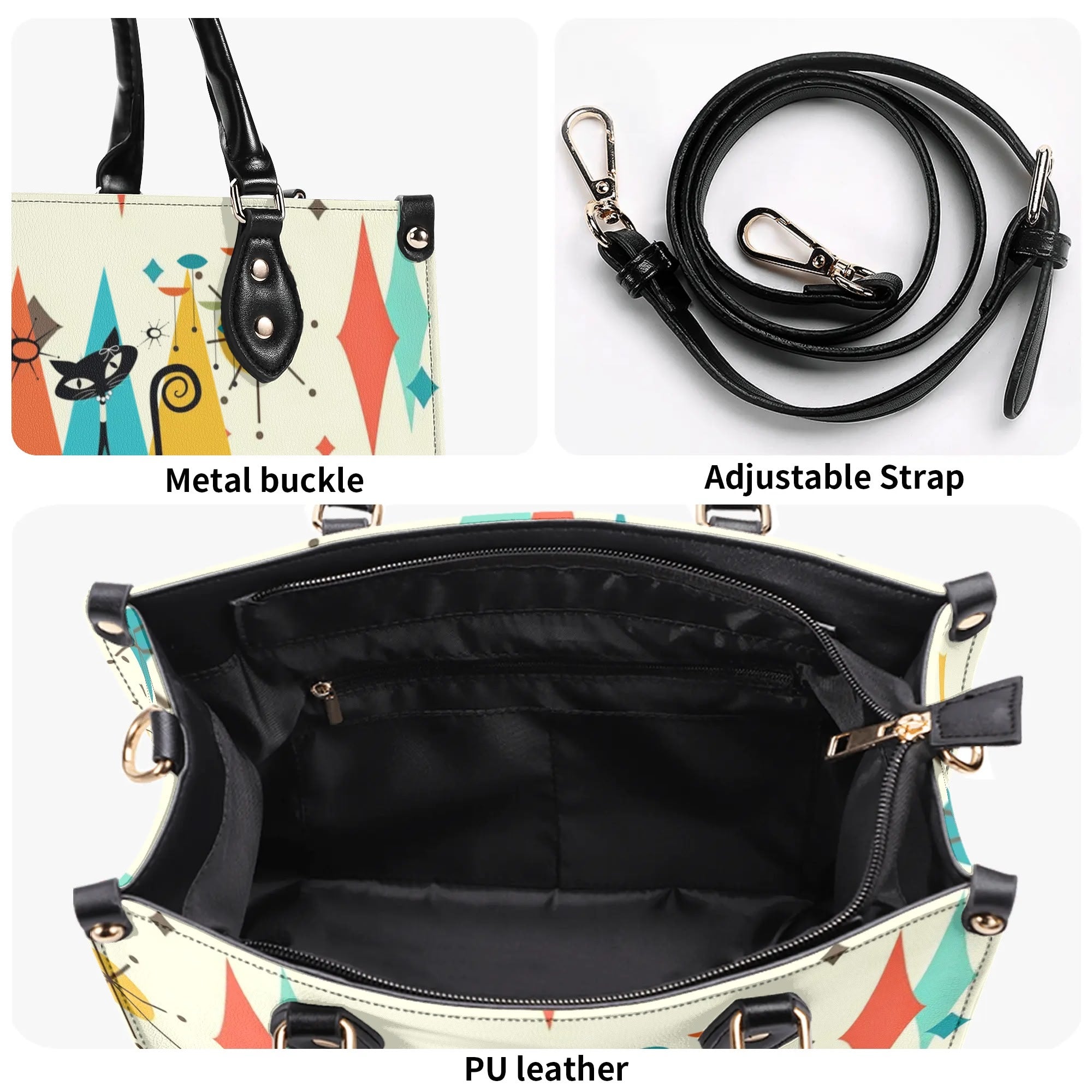 Atomic Cat Handbag, Shoulder Bag, 50s Kitsch Franciscan Starburst Mod Bag - Mid Century Modern Gal