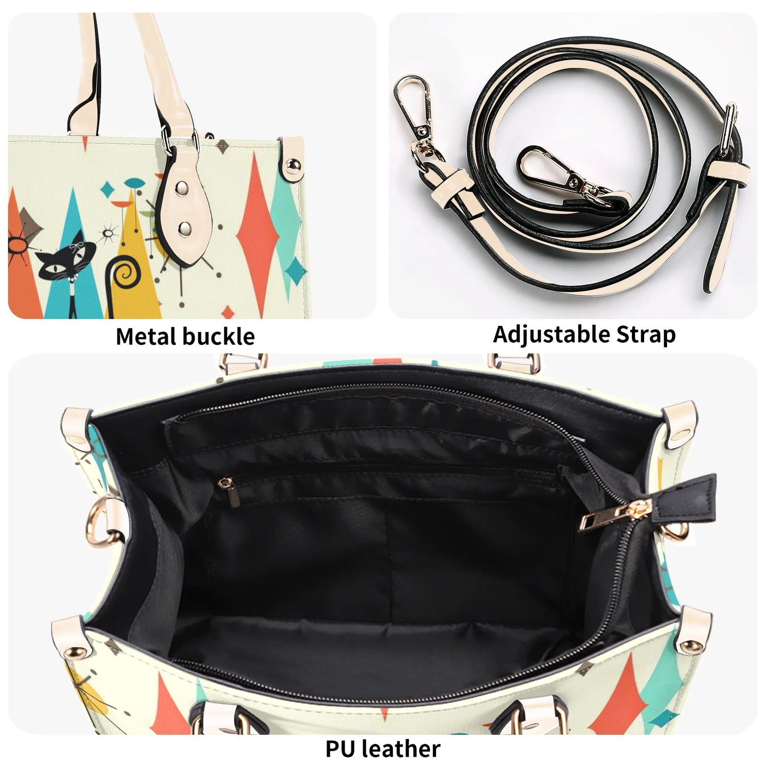 Atomic Cat Handbag, Shoulder Bag, 50s Kitsch Franciscan Starburst Mod Bag - Mid Century Modern Gal