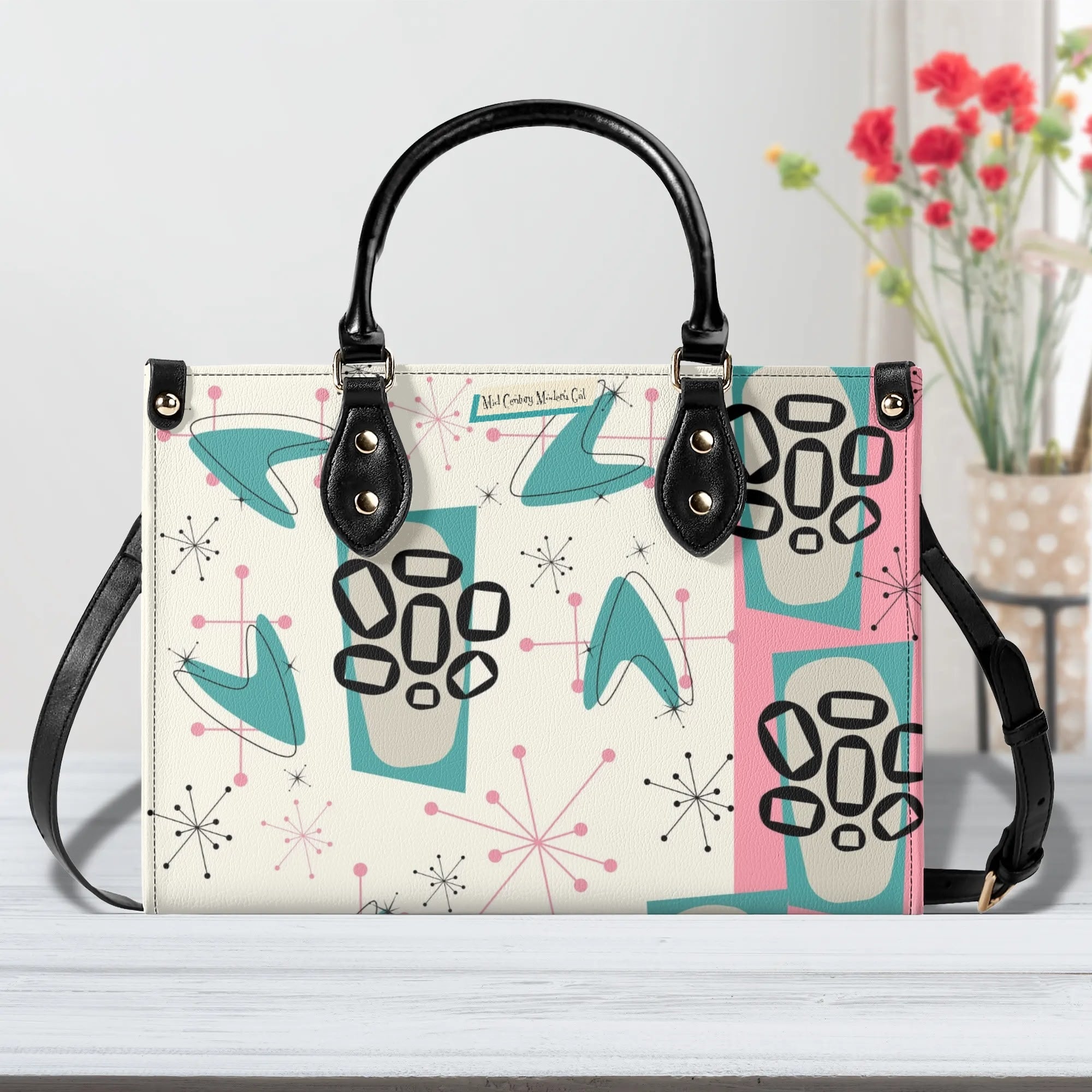 Atomic 50s Kitschy Cat, Mid Century Modern Handbag, Shoulder Bag, BY MCM Gal - Mid Century Modern Gal