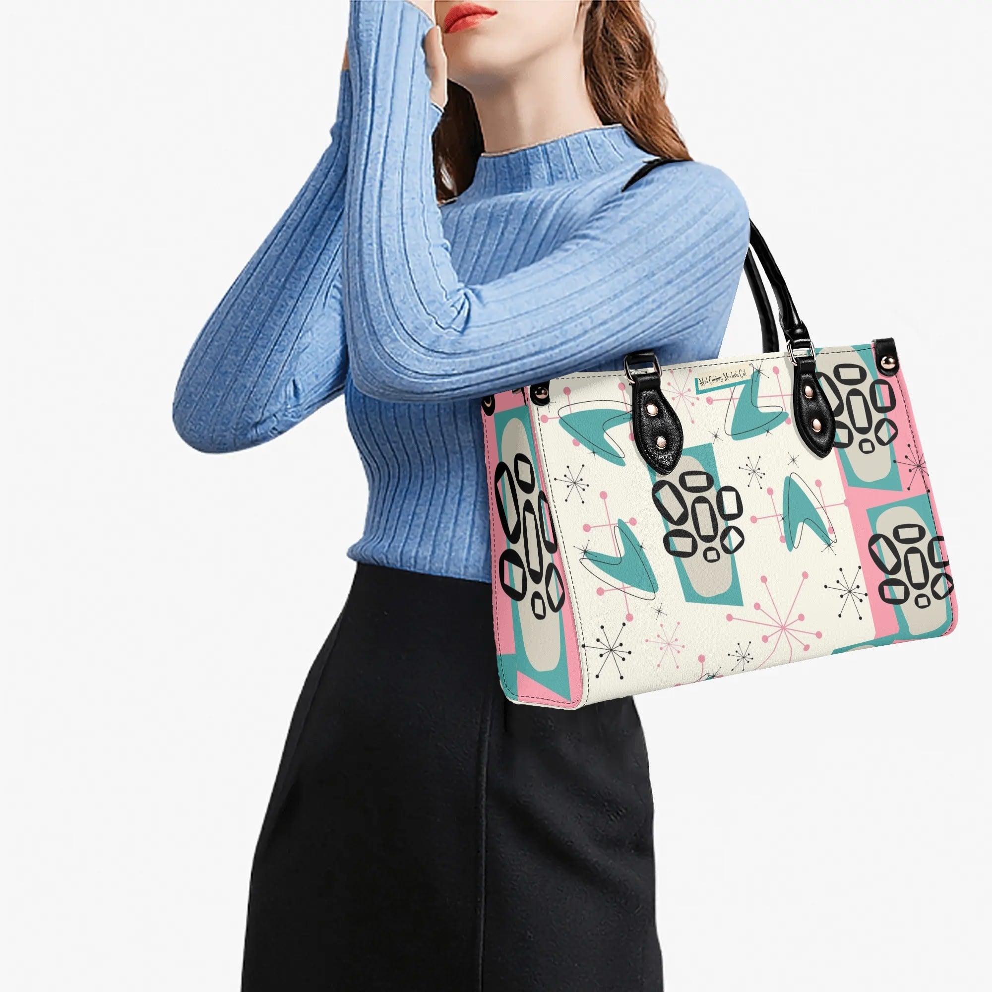 Atomic 50s Kitschy Cat, Mid Century Modern Handbag, Shoulder Bag, BY MCM Gal - Mid Century Modern Gal