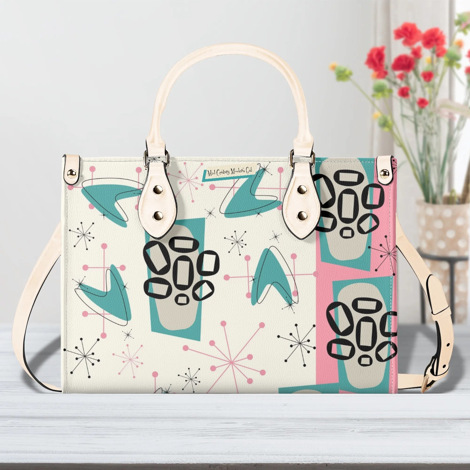 Atomic 50s Kitschy Cat, Mid Century Modern Handbag, Shoulder Bag, BY MCM Gal - Mid Century Modern Gal