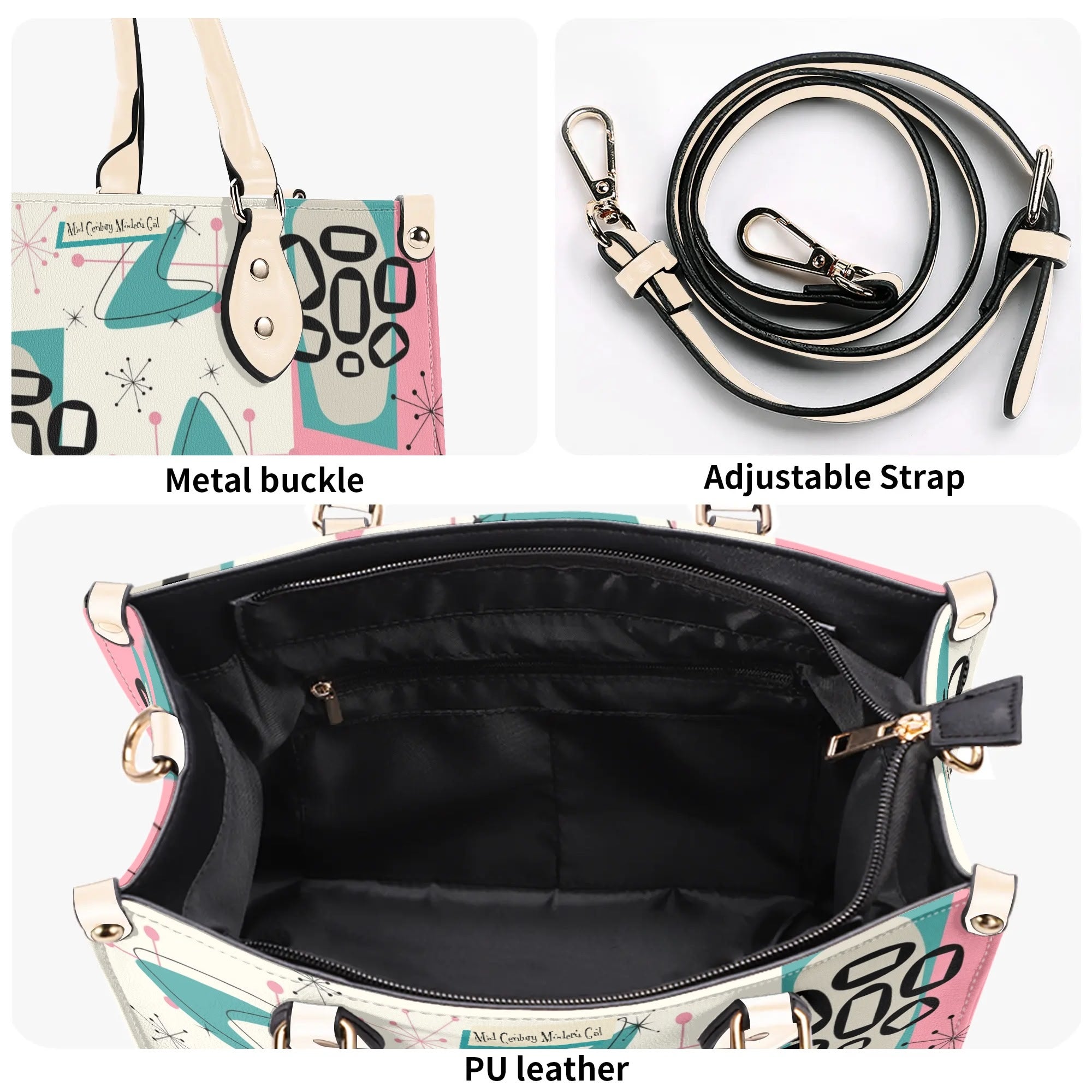 Atomic 50s Kitschy Cat, Mid Century Modern Handbag, Shoulder Bag, BY MCM Gal - Mid Century Modern Gal