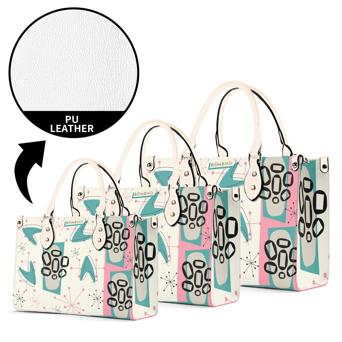 Atomic 50s Kitschy Cat, Mid Century Modern Handbag, Shoulder Bag, BY MCM Gal - Mid Century Modern Gal