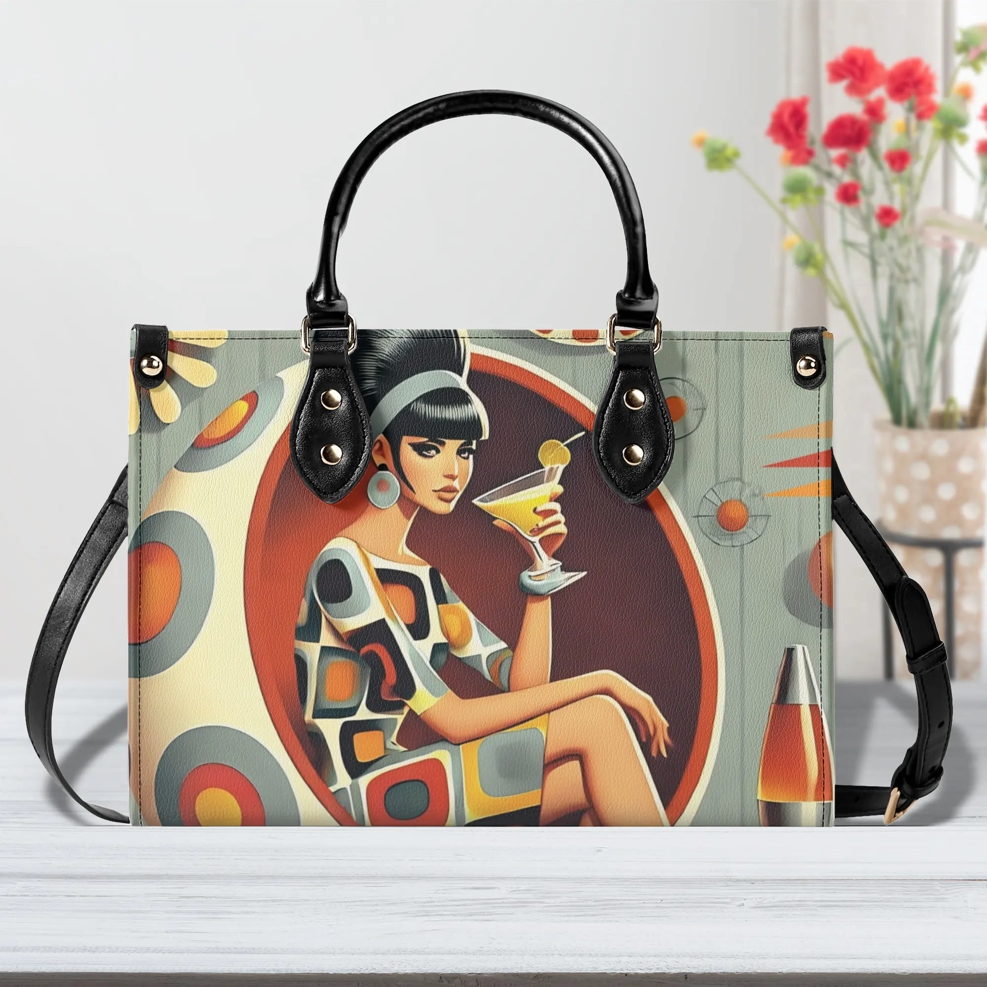 Mod 60s Gal, Retro Mid Century Modern Kitschy Handbag, Shoulder Reversible Purse - Mid Century Modern Gal