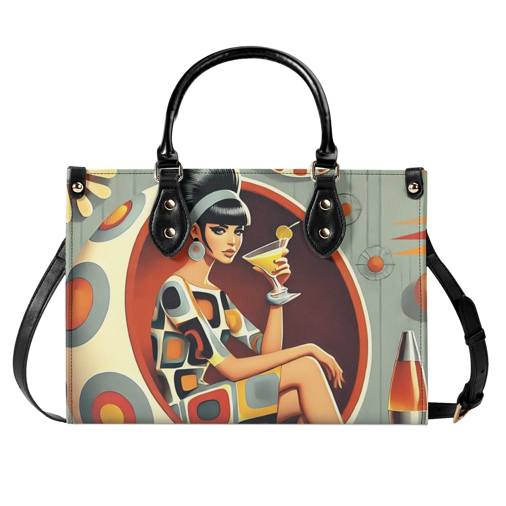 Mod 60s Gal, Retro Mid Century Modern Kitschy Handbag, Shoulder Reversible Purse - Mid Century Modern Gal