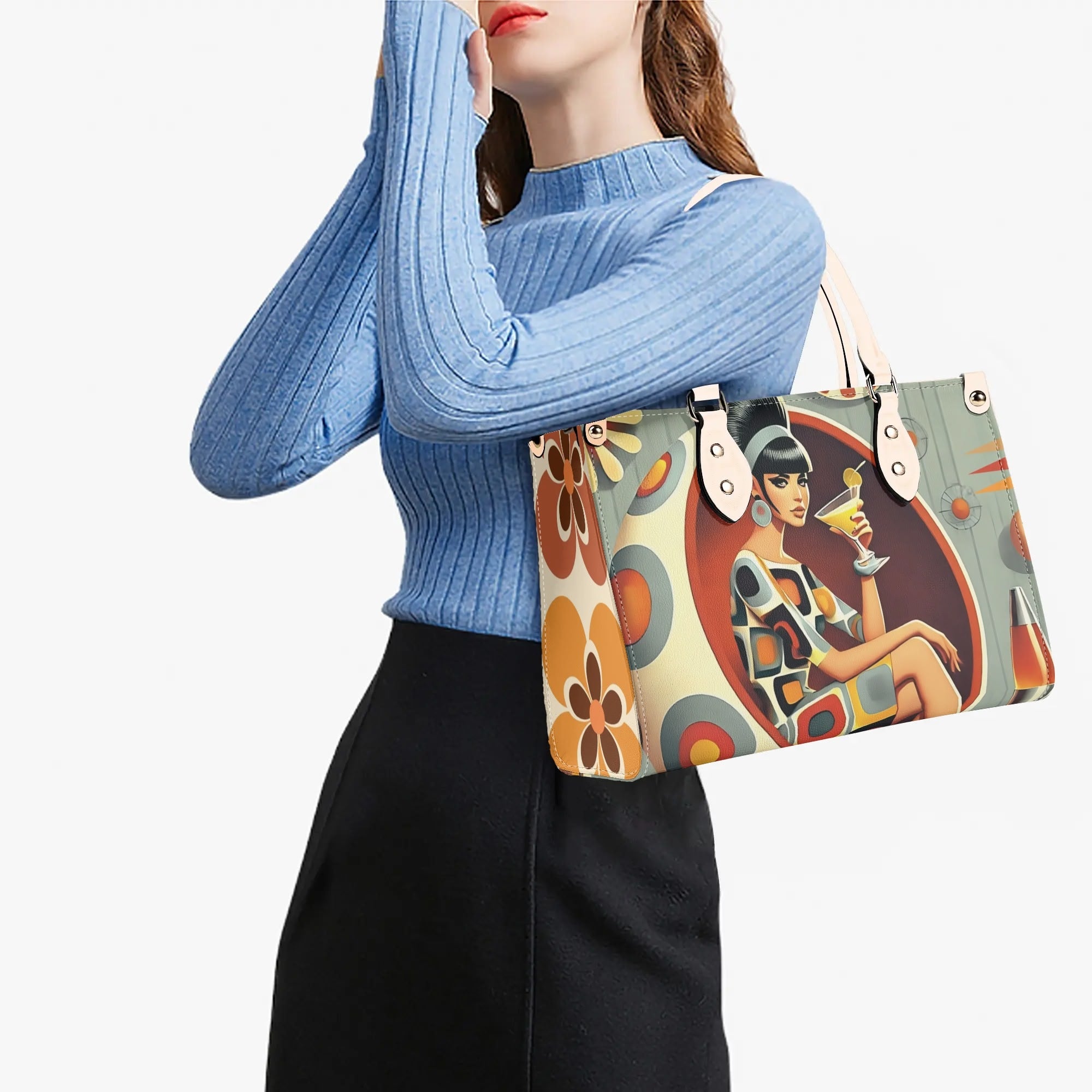 Mod 60s Gal, Retro Mid Century Modern Kitschy Handbag, Shoulder Reversible Purse - Mid Century Modern Gal