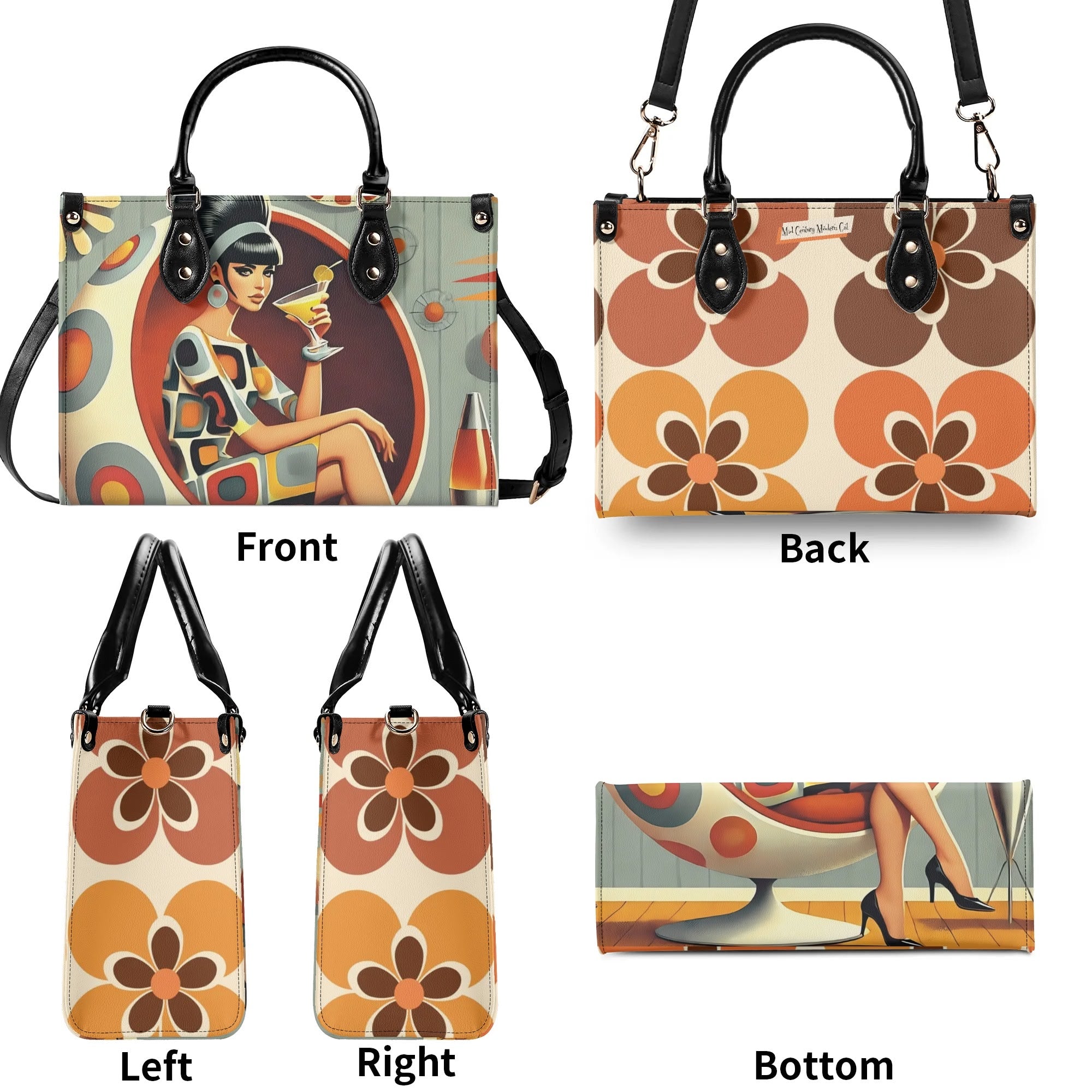 Mod 60s Gal, Retro Mid Century Modern Kitschy Handbag, Shoulder Reversible Purse - Mid Century Modern Gal