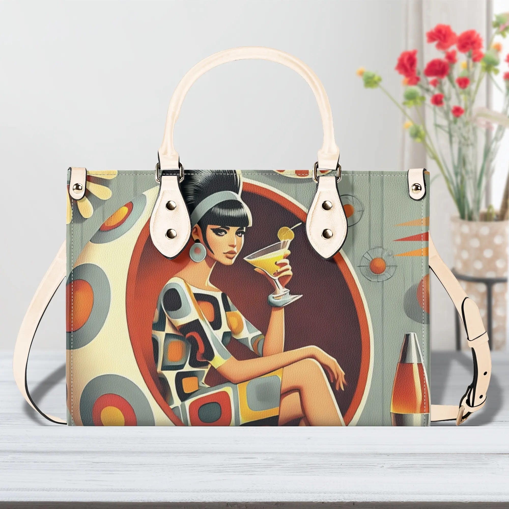 Mod 60s Gal, Retro Mid Century Modern Kitschy Handbag, Shoulder Reversible Purse - Mid Century Modern Gal