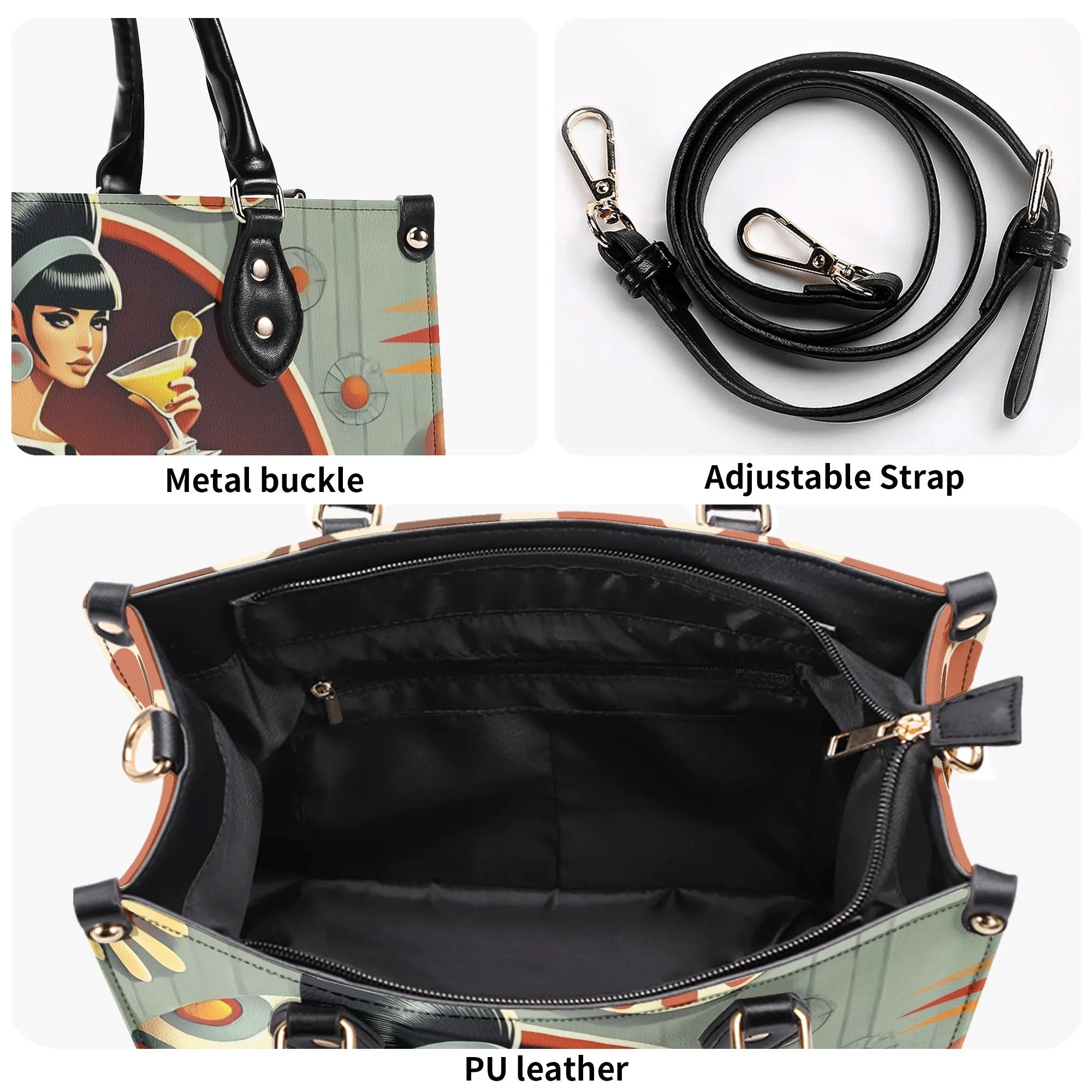 Mod 60s Gal, Retro Mid Century Modern Kitschy Handbag, Shoulder Reversible Purse - Mid Century Modern Gal