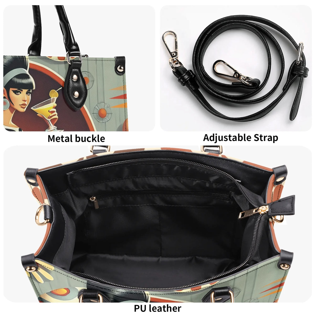 Mod 60s Gal, Retro Mid Century Modern Kitschy Handbag, Shoulder Reversible Purse - Mid Century Modern Gal