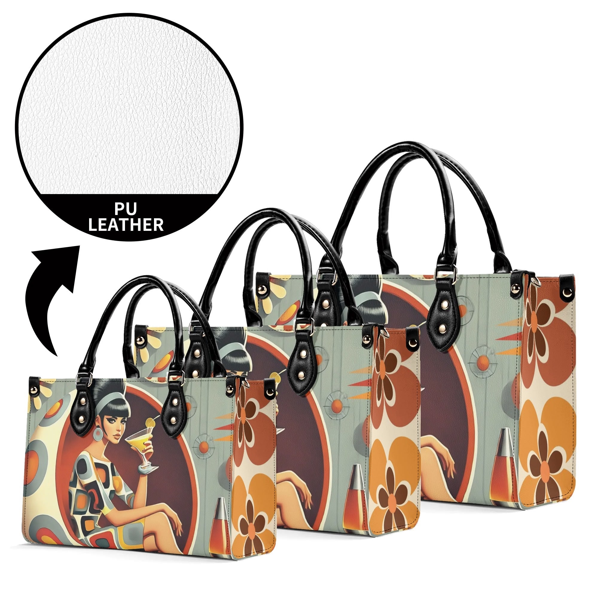 Mod 60s Gal, Retro Mid Century Modern Kitschy Handbag, Shoulder Reversible Purse - Mid Century Modern Gal
