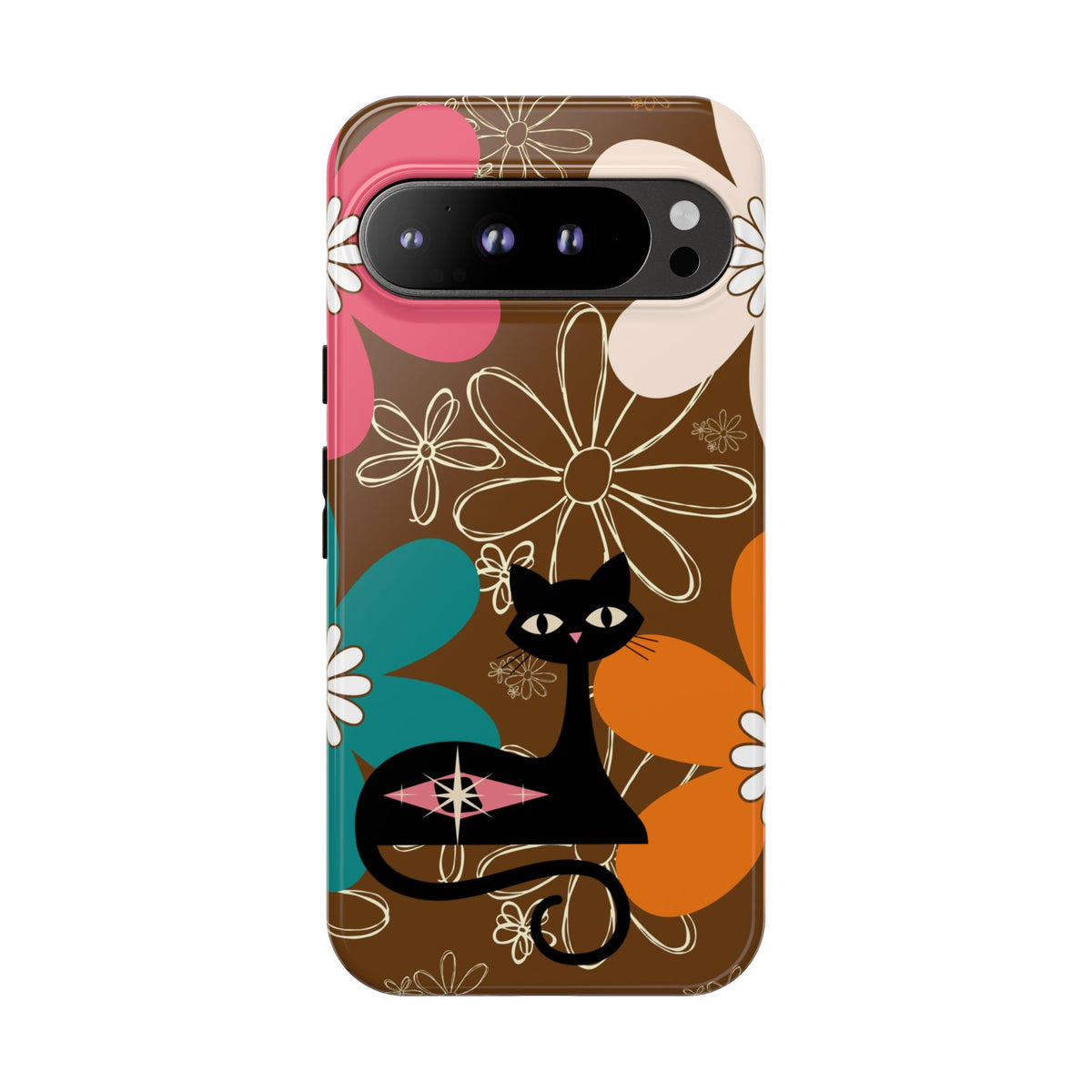 Atomic Cat Retro 70s Vibe Flower Power Tough Cases: Cute Floral and Cat Phone Case for Cat Lovers