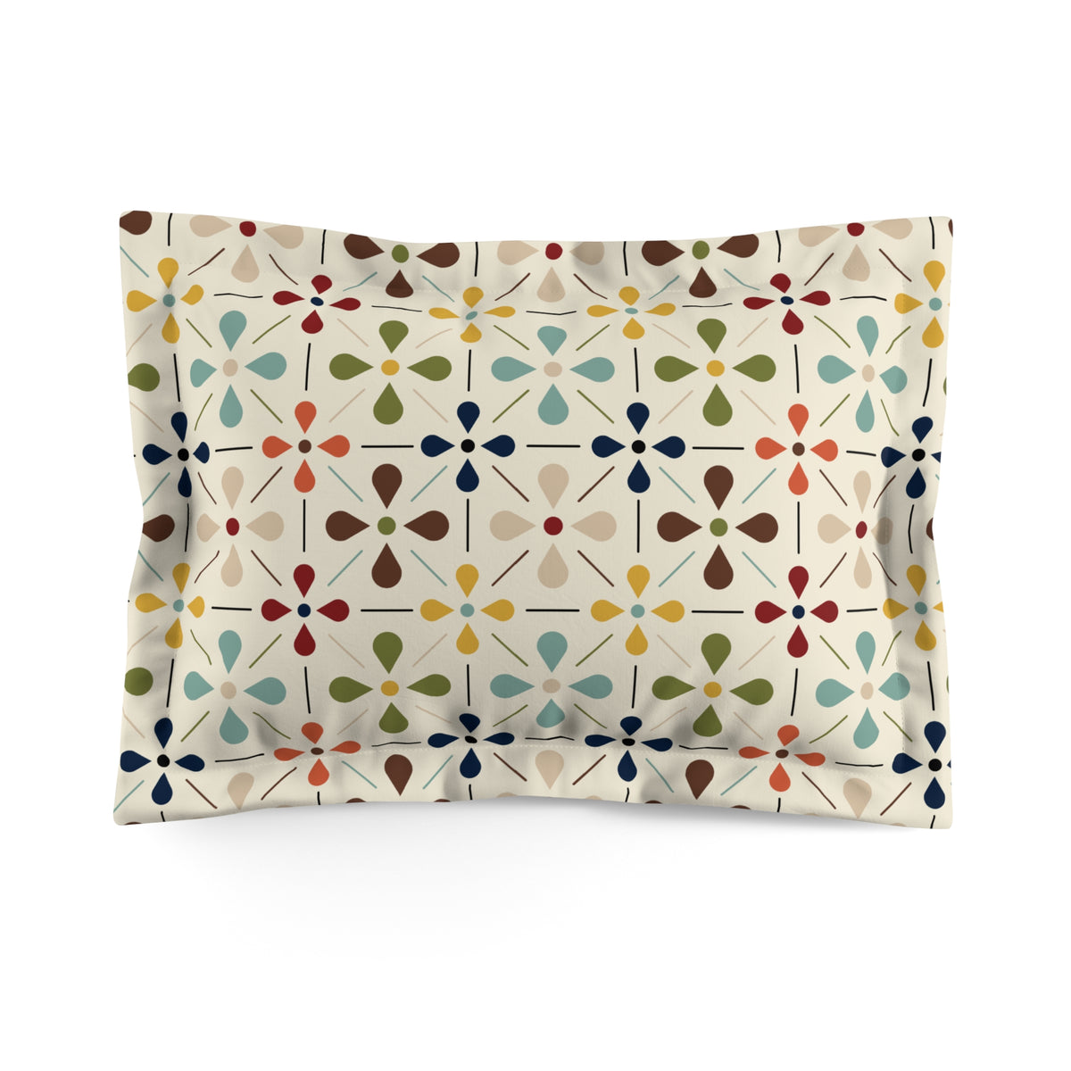 Mid Century Modern, Scandinavian Flower, Modern Danish, Beige, Yellow, Green, Orange, Brown, Aqua, MCM Bedroom Pillow Sham - Mid Century Modern Gal