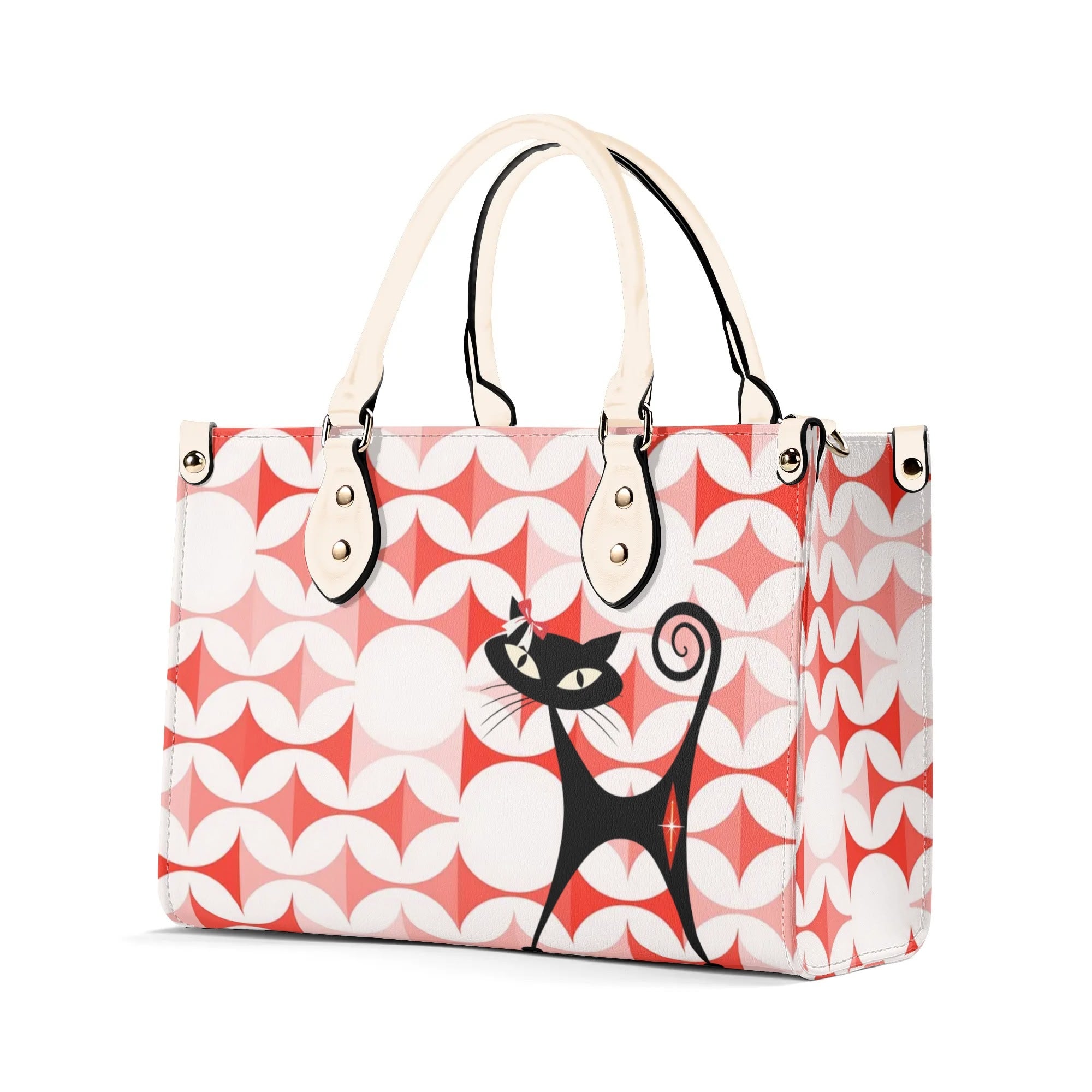 Atomic Cat Handbag, Kitschy Cat With Couquette Bow, Scandi Designed Funky Fun Shoulder Bag - Mid Century Modern Gal