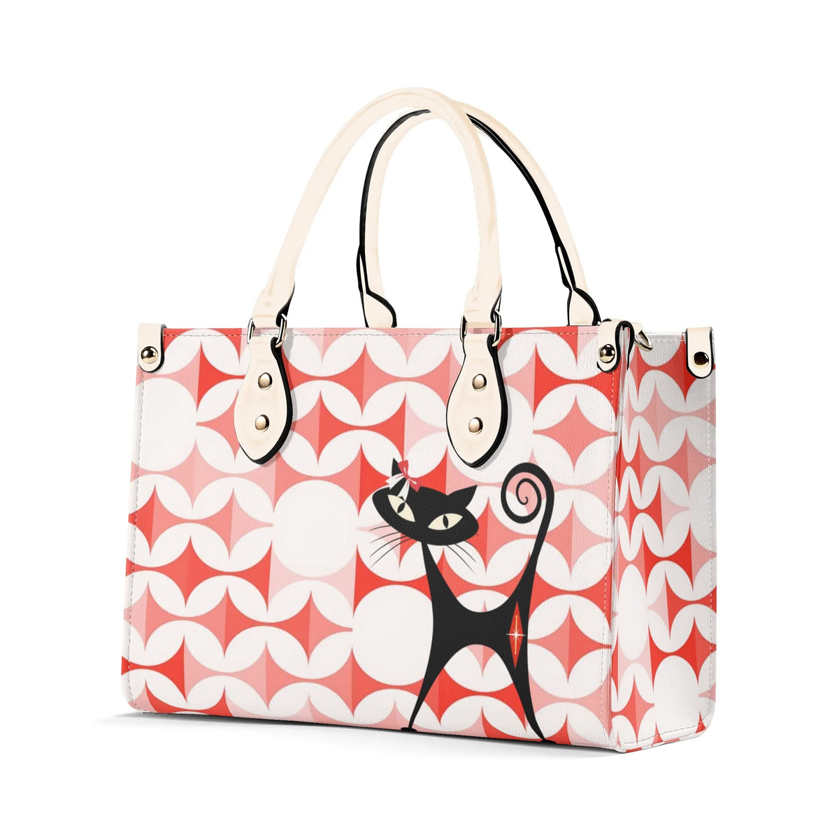 Atomic Cat Handbag, Kitschy Cat With Couquette Bow, Scandi Designed Funky Fun Shoulder Bag - Mid Century Modern Gal