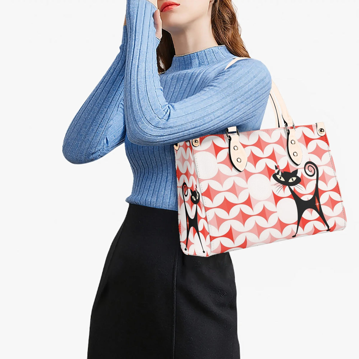 Atomic Cat Handbag, Kitschy Cat With Couquette Bow, Scandi Designed Funky Fun Shoulder Bag - Mid Century Modern Gal