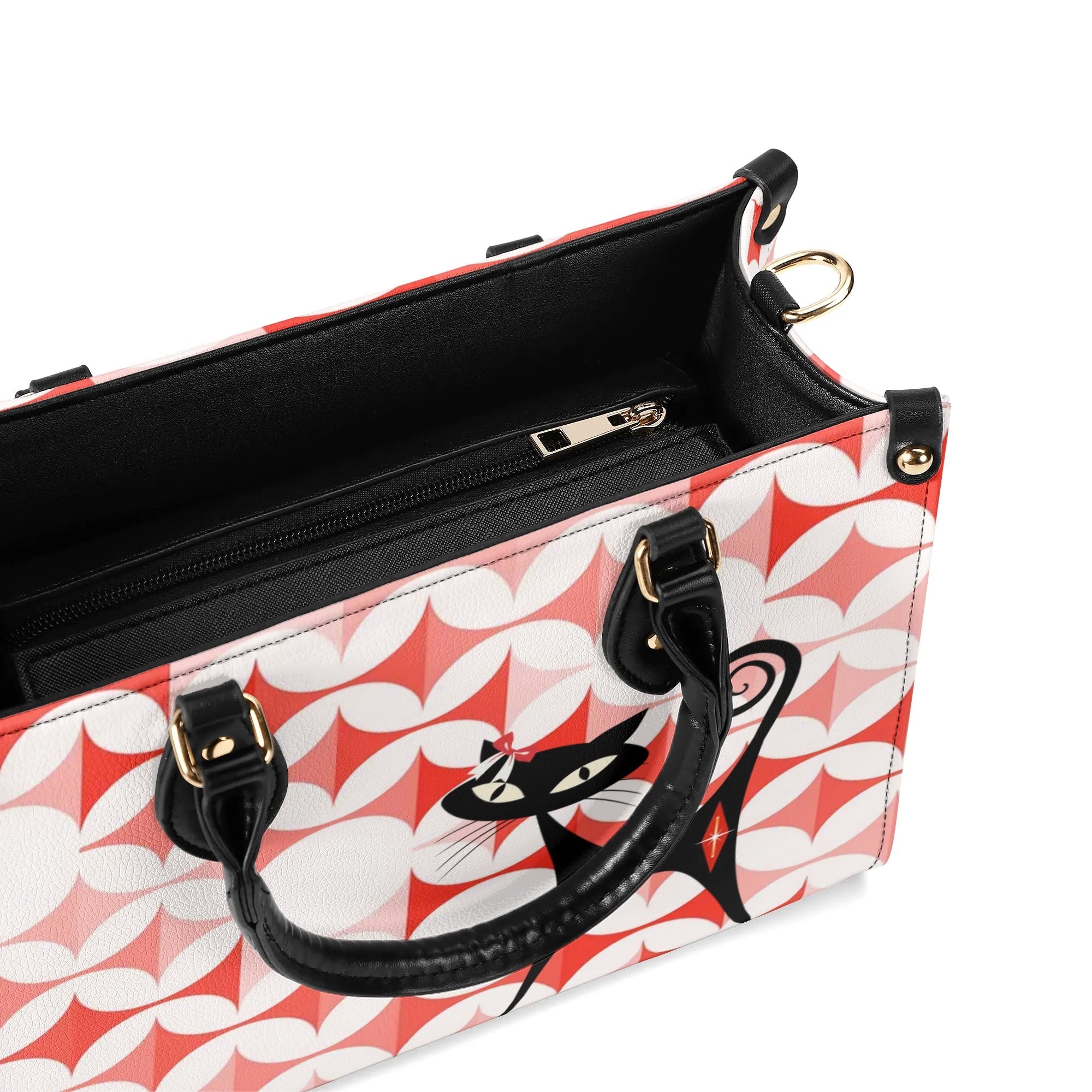 Atomic Cat Handbag, Kitschy Cat With Couquette Bow, Scandi Designed Funky Fun Shoulder Bag - Mid Century Modern Gal