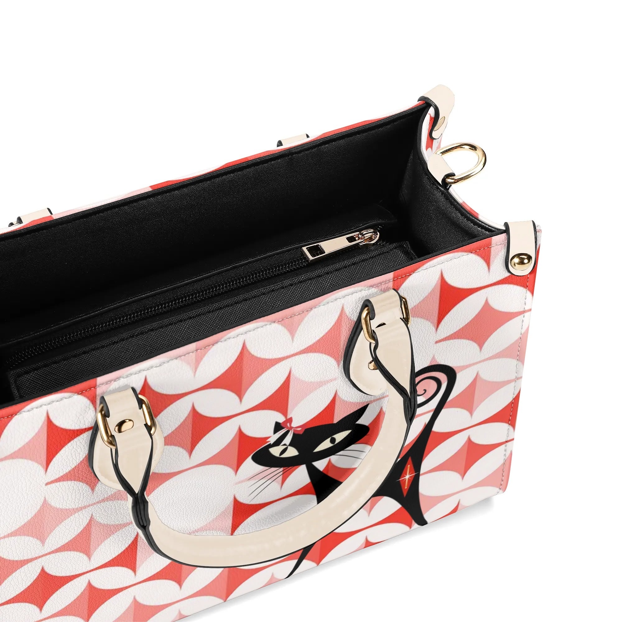 Atomic Cat Handbag, Kitschy Cat With Couquette Bow, Scandi Designed Funky Fun Shoulder Bag - Mid Century Modern Gal